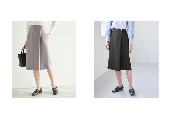 【ROPE' PICNIC/ロペピクニック】の【360 ウルトラストレッチ】【WEB限定34-42サイズ】ラップ風スカート 【プチプライス、低価格、格安通販】おすすめ！人気、トレンド、レディースファッションの通販 おすすめ人気トレンドファッション通販アイテム 人気、トレンドファッション・服の通販 founy(ファニー) ファッション Fashion レディースファッション WOMEN スカート Skirt ギャザー ジャケット ストレッチ セットアップ センター ダブル トレンド フロント ベーシック ポケット メタル ラップ おすすめ Recommend |ID:crp329100000157048