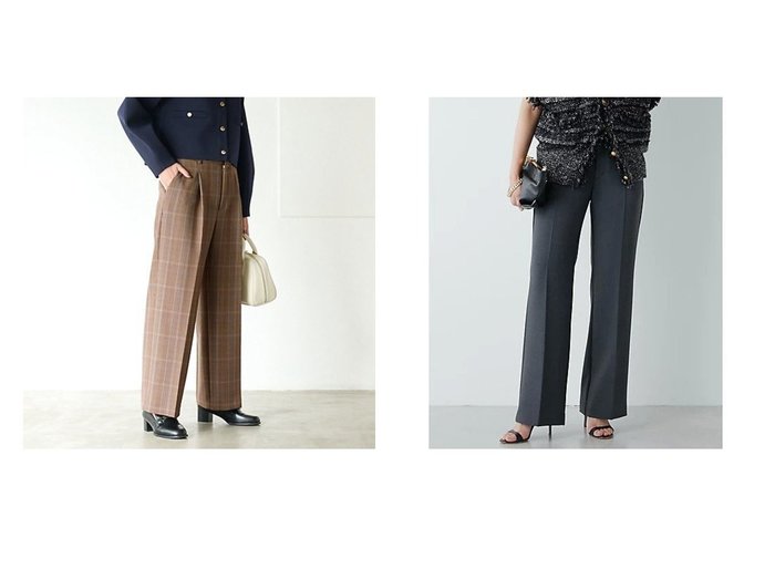 【GALLARDAGALANTE/ガリャルダガランテ】の【Drawing Numbers】ストレッチオックスセミフレアパンツ&【green label relaxing / UNITED ARROWS/グリーンレーベル リラクシング / ユナイテッドアローズ】のチェック タック ワイド パンツーウォッシャブル- 【パンツ通販】おすすめ！人気、トレンド、レディースファッションの通販  おすすめ人気トレンドファッション通販アイテム 人気、トレンドファッション・服の通販 founy(ファニー) ファッション Fashion レディースファッション WOMEN パンツ Pants おすすめ Recommend なめらか シンプル ジャケット セットアップ 秋 Autumn/Fall コンパクト ストレート スーツ センター チェック フォーマル ポケット ワイド 夏 Summer |ID:crp329100000157284