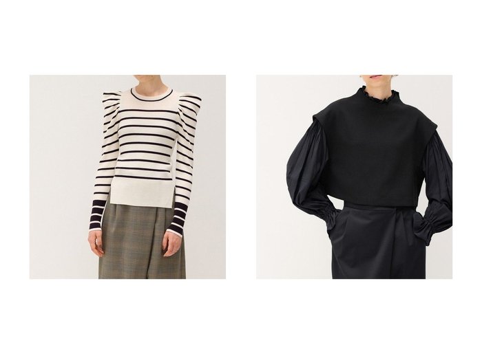【LANVIN en Bleu/ランバン オン ブルー】のコンビブラウス&タックスリーブボーダーニット おすすめ！人気、トレンド、レディースファッションの通販 おすすめ人気トレンドファッション通販アイテム 人気、トレンドファッション・服の通販 founy(ファニー) ファッション Fashion レディースファッション WOMEN トップス・カットソー Tops/Tshirt シャツ/ブラウス Shirts/Blouses ニット Knit Tops プルオーバー Pullover ウォッシュ カフス ギャザー コンビ ストレッチ スリーブ セットアップ ネックレス ファブリック フリル フレア ポケット ロング A/W・秋冬 AW・Autumn/Winter・FW・Fall-Winter 2023年 2023 2023-2024秋冬・A/W AW/Autumn/Winter//FW/Fall-Winter/2023-2024 今季 定番 Standard ベスト ボーダー 無地 おすすめ Recommend |ID:crp329100000157469