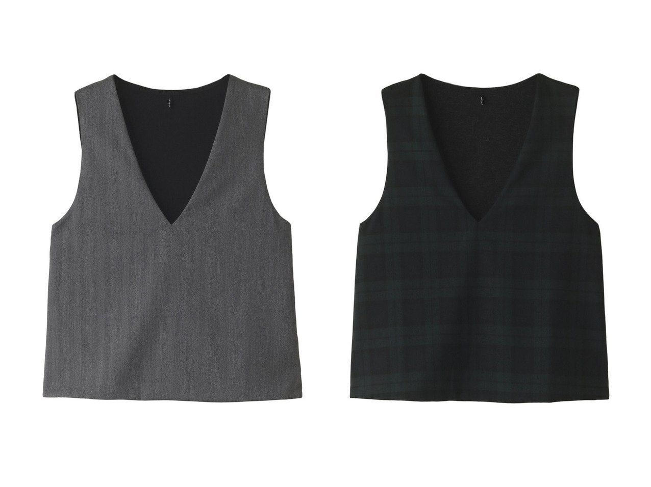 【mizuiro ind/ミズイロ インド】のcheck V neck reversible vest ベスト 【2023-2024秋冬・A/W　トップス、カットソー通販】おすすめ！人気、トレンド、レディースファッションの通販  おすすめ人気トレンドファッション通販アイテム インテリア・キッズ・メンズ・レディースファッション・服の通販 founy(ファニー) 　ファッション　Fashion　レディースファッション　WOMEN　トップス・カットソー　Tops/Tshirt　ニット　Knit Tops　ベスト/ジレ　Gilets/Vests　プルオーバー　Pullover　2023年　2023　2023-2024秋冬・A/W　AW/Autumn/Winter//FW/Fall-Winter/2023-2024　A/W・秋冬　AW・Autumn/Winter・FW・Fall-Winter　おすすめ　Recommend　カットソー　セットアップ　チェック　ベスト　リバーシブル　無地　グレー系　Gray　ブラック系　Black　|ID:crp329100000158542