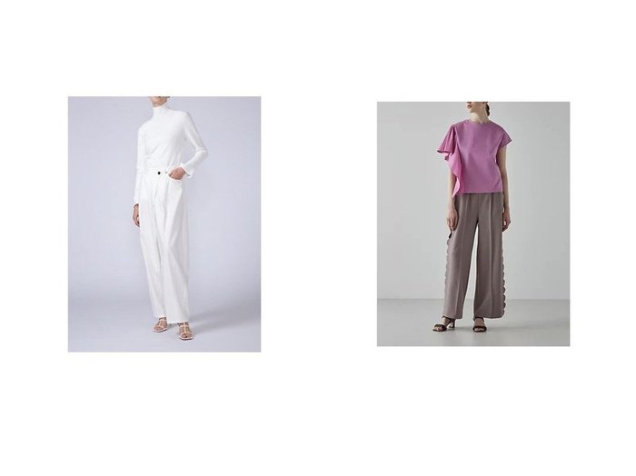 【ADORE/アドーア】のスカラップジャージーパンツ&ソフトストレッチデニムパンツ 【2023-2024秋冬・A/W　パンツ通販】おすすめ！人気、トレンド、レディースファッションの通販  おすすめ人気トレンドファッション通販アイテム 人気、トレンドファッション・服の通販 founy(ファニー) ファッション Fashion レディースファッション WOMEN パンツ Pants デニムパンツ Denim Pants アシンメトリー ジーンズ スタンダード テーパード デニム ドレープ ミックス 定番 Standard おすすめ Recommend ジャージー スカラップ ストレッチ フィット レース |ID:crp329100000158720