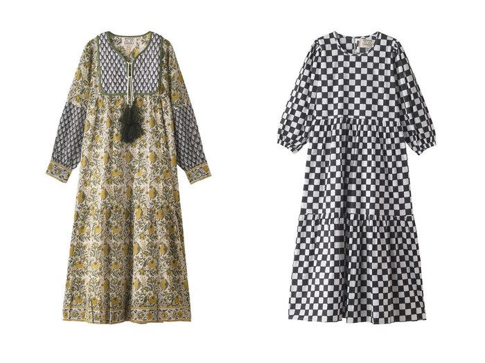 【SZ Blockprints/エスゼット ブロックプリント】のJODHPUR DRESS PADRA シルクコットンワンピース&ORTI DRESS DOUBLE CHECK ティアードワンピース 【2023-2024秋冬・A/W　ワンピース、ドレス通販】おすすめ！人気、トレンド、レディースファッションの通販 おすすめ人気トレンドファッション通販アイテム 人気、トレンドファッション・服の通販 founy(ファニー) ファッション Fashion レディースファッション WOMEN ワンピース Dress ドレス Party Dresses チュニック Tunic なめらか オリエンタル シルク タッセル チュニック ロング |ID:crp329100000159657