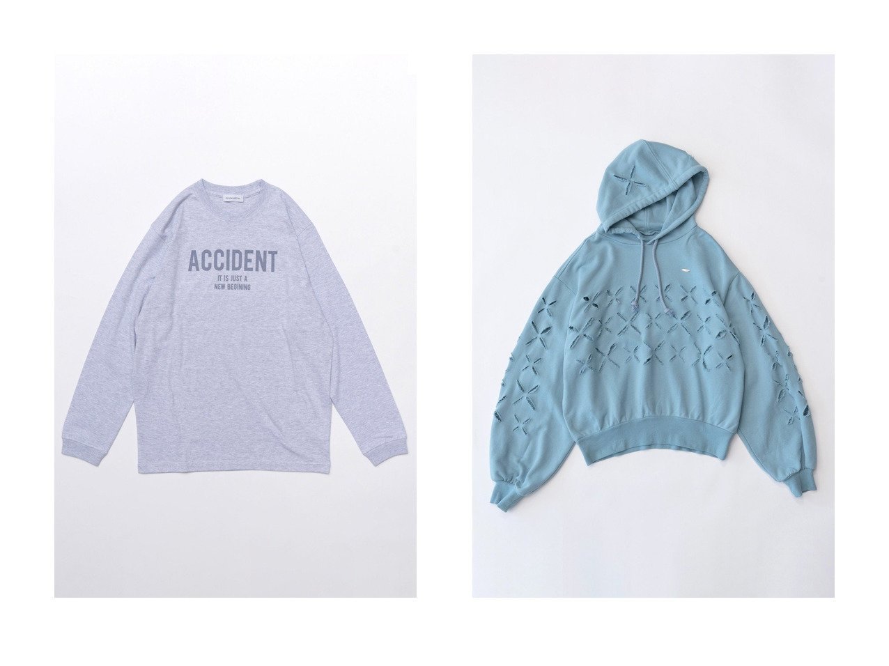 【MAISON SPECIAL/メゾンスペシャル】のACCIDENT Handouted Long Sleeve T-ACCIDENT プリントロングスリーブTシャツ&スラッシュカットスウェットフーディー 【2023-2024秋冬・A/W　通販】おすすめ！人気、トレンド、レディースファッションの通販 おすすめ人気トレンドファッション通販アイテム インテリア・キッズ・メンズ・レディースファッション・服の通販 founy(ファニー) 　ファッション　Fashion　レディースファッション　WOMEN　トップス・カットソー　Tops/Tshirt　シャツ/ブラウス　Shirts/Blouses　ロング / Tシャツ　T-Shirts　カットソー　Cut and Sewn　パーカ　Sweats　スウェット　Sweat　ウォッシャブル　スリーブ　プリント　ロング　インナー　春　Spring　秋　Autumn/Fall　コンパクト　シンプル　セットアップ　プレート　ボトム　ワンポイント　グレー系　Gray　ホワイト系　White　オレンジ系　Orange　ブラック系　Black　ブルー系　Blue　|ID:crp329100000160055