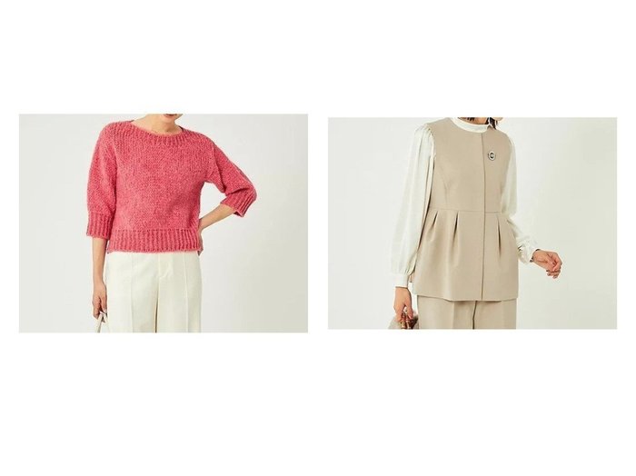 【green label relaxing / UNITED ARROWS/グリーンレーベル リラクシング / ユナイテッドアローズ】のダブルクロス ペプラム ジレ -ウォッシャブル・ストレッチ・防シワ・帯電防止- No04&【別注】6分袖 ニット プルオーバー 【2023-2024秋冬・A/W通販】おすすめ！人気、トレンド、レディースファッションの通販   おすすめ人気トレンドファッション通販アイテム インテリア・キッズ・メンズ・レディースファッション・服の通販 founy(ファニー) https://founy.com/ ファッション Fashion レディースファッション WOMEN トップス・カットソー Tops/Tshirt ニット Knit Tops プルオーバー Pullover アウター Coat Outerwear ベスト/ジレ Gilets/Vests イエロー 秋 Autumn/Fall カットソー カーゴパンツ コンパクト デニム フランス 別注 モヘヤ 冬 Winter おすすめ Recommend |ID:crp329100000160445
