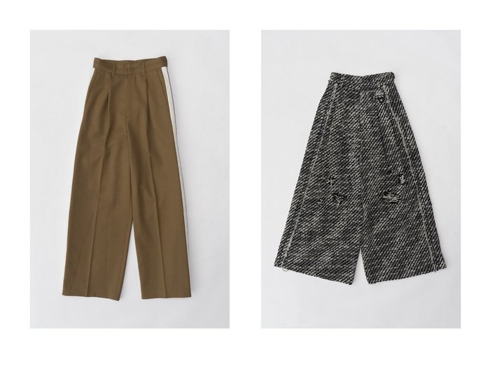 【PRANK PROJECT/プランク プロジェクト】のマーベルトサイドラインパンツ/Waistband Lining Sideline Pants&ツイードダメージボリュームワイドパンツ/Tweed Damaged Volumenous Wide Pants 【2023-2024秋冬・A/W　通販】おすすめ！人気、トレンド、レディースファッションの通販  おすすめ人気トレンドファッション通販アイテム 人気、トレンドファッション・服の通販 founy(ファニー) 　ファッション　Fashion　レディースファッション　WOMEN　パンツ　Pants　ベルト　Belts　ジャケット　ストレート　おすすめ　Recommend　コンパクト　ダメージ　ツイード　フィット　ルーズ　ワイド　防寒　|ID:crp329100000161283