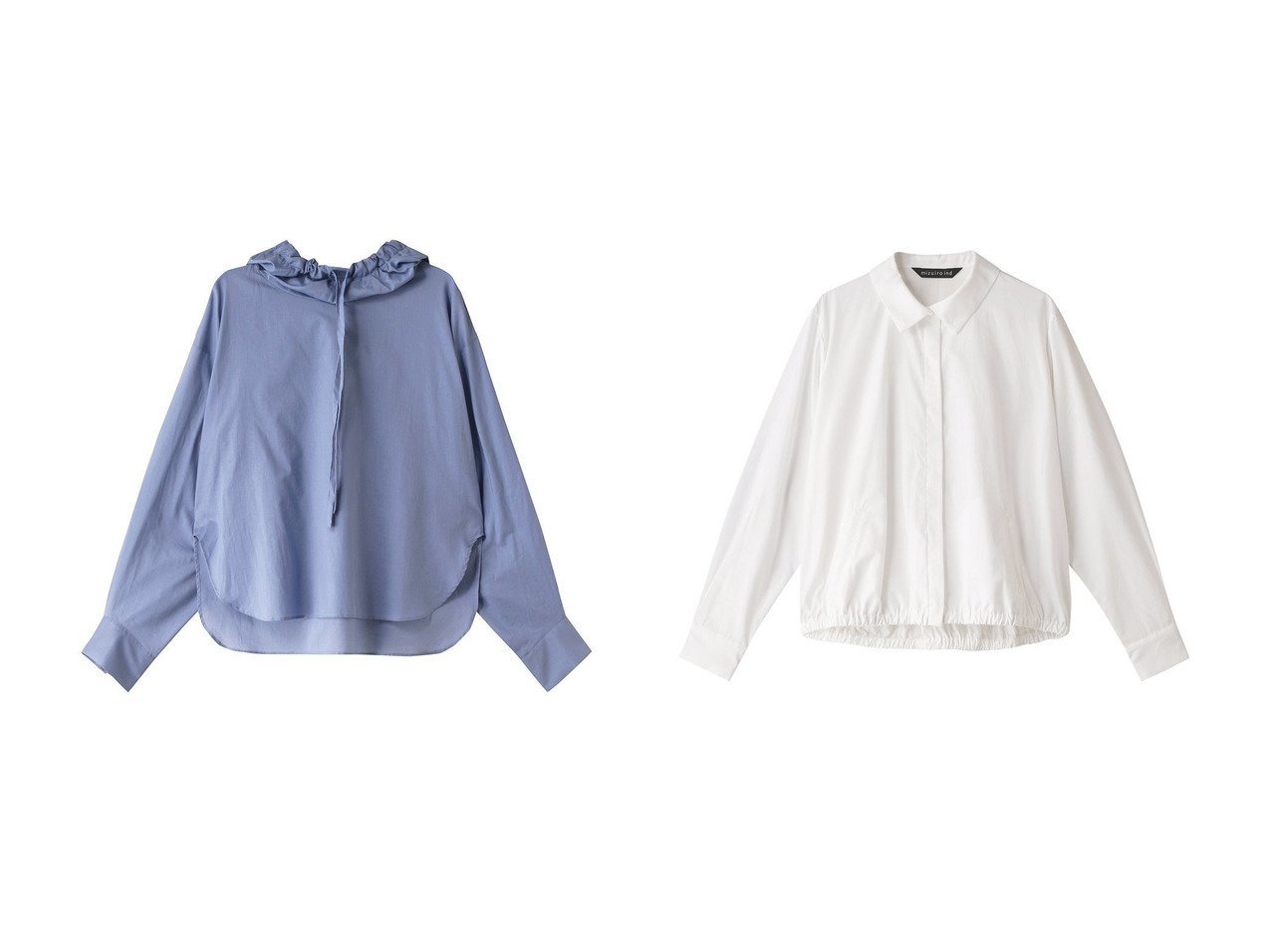 【mizuiro ind/ミズイロ インド】のギャザーヘムフロントフライシャツ&O shirt シャツ 【2023-2024秋冬・A/W　トップス、カットソー通販】おすすめ！人気、トレンド、レディースファッションの通販   おすすめ人気トレンドファッション通販アイテム インテリア・キッズ・メンズ・レディースファッション・服の通販 founy(ファニー) 　ファッション　Fashion　レディースファッション　WOMEN　トップス・カットソー　Tops/Tshirt　シャツ/ブラウス　Shirts/Blouses　ギャザー　スタンド　スリーブ　ロング　ホワイト系　White　ブルー系　Blue　グレー系　Gray　ブラック系　Black　|ID:crp329100000163451