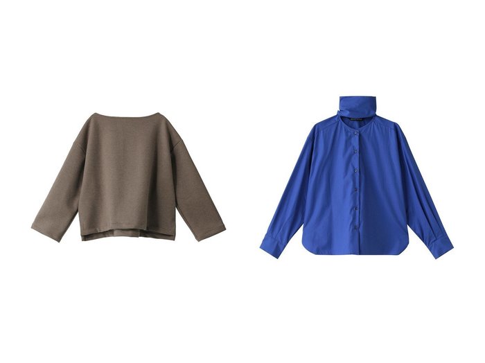 【mizuiro ind/ミズイロ インド】のボートネックワイドプルオーバー&roll tie shirt シャツ 【2023-2024秋冬・A/W　トップス、カットソー通販】おすすめ！人気、トレンド、レディースファッションの通販   おすすめ人気トレンドファッション通販アイテム 人気、トレンドファッション・服の通販 founy(ファニー) 　ファッション　Fashion　レディースファッション　WOMEN　トップス・カットソー　Tops/Tshirt　シャツ/ブラウス　Shirts/Blouses　ロング / Tシャツ　T-Shirts　プルオーバー　Pullover　カットソー　Cut and Sewn　シンプル　スリーブ　ロング　無地　|ID:crp329100000163453