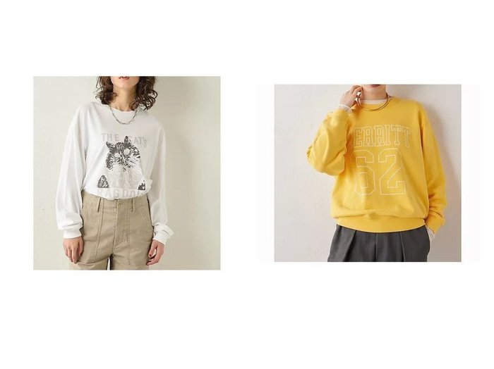 【Whim Gazette/ウィムガゼット】のCAT ロングTシャツ&ナンバリングスウェット 【2023-2024秋冬・A/W トップス、カットソー通販】おすすめ！人気、トレンド、レディースファッションの通販   おすすめ人気トレンドファッション通販アイテム インテリア・キッズ・メンズ・レディースファッション・服の通販 founy(ファニー) https://founy.com/ ファッション Fashion レディースファッション WOMEN トップス・カットソー Tops/Tshirt パーカ Sweats スウェット Sweat シャツ/ブラウス Shirts/Blouses ロング / Tシャツ T-Shirts イエロー ヴィンテージ グラフィック コンパクト 吸水 スウェット プリント 羽織 2023年 2023 2023-2024秋冬・A/W AW/Autumn/Winter//FW/Fall-Winter/2023-2024 おすすめ Recommend カットソー ジャケット スリーブ ベーシック ボトム ロング |ID:crp329100000163530