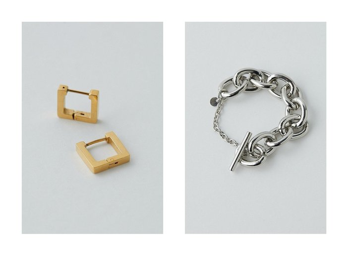【GALLARDAGALANTE/ガリャルダガランテ】のスクエアフープピアス&オーバルチェーンブレスレット 【アクセサリー、ジュエリー通販】おすすめ！人気、トレンド、レディースファッションの通販  おすすめ人気トレンドファッション通販アイテム インテリア・キッズ・メンズ・レディースファッション・服の通販 founy(ファニー) https://founy.com/ ファッション Fashion レディースファッション WOMEN ジュエリー Jewelry リング Rings イヤリング Earrings ブレスレット Bracelets バングル Bangles イヤリング シンプル スクエア フープ モチーフ おすすめ Recommend オーバル チェーン バングル ブレスレット 時計 軽量 |ID:crp329100000164268