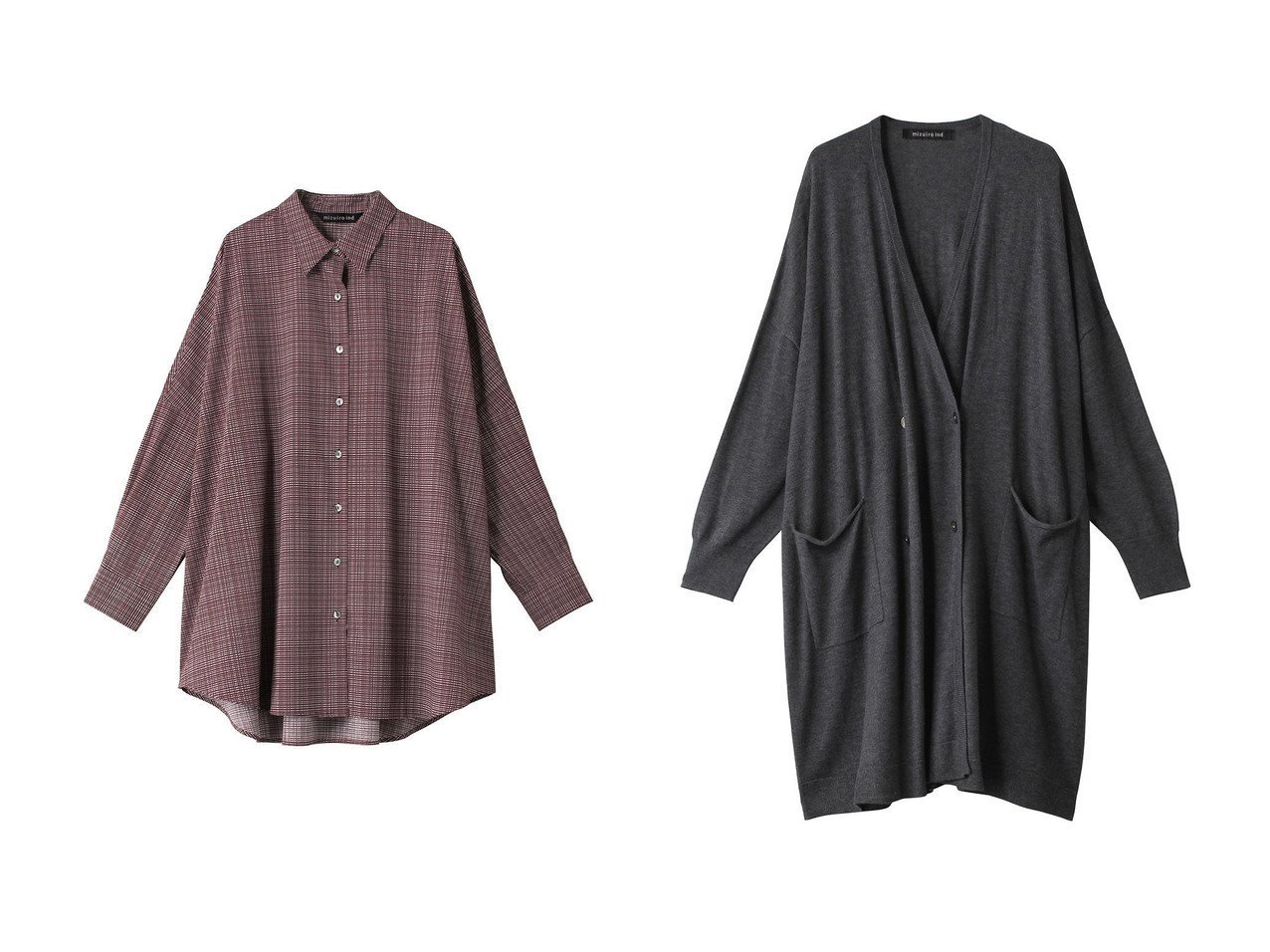 【mizuiro ind/ミズイロ インド】のcheck print wide shirt シャツ&D カーディガン 【トップス、カットソー 通販 2023-2024秋冬 A/W 秋 冬コーデ通販】おすすめ！人気、トレンド、レディースファッションの通販   おすすめ人気トレンドファッション通販アイテム インテリア・キッズ・メンズ・レディースファッション・服の通販 founy(ファニー) 　ファッション　Fashion　レディースファッション　WOMEN　トップス・カットソー　Tops/Tshirt　シャツ/ブラウス　Shirts/Blouses　ニット　Knit Tops　カーディガン　Cardigans　スリーブ　チェック　ベスト　ロング　おすすめ　Recommend　カーディガン　ダブル　グレー系　Gray　ブルー系　Blue　ブラック系　Black　|ID:crp329100000165383