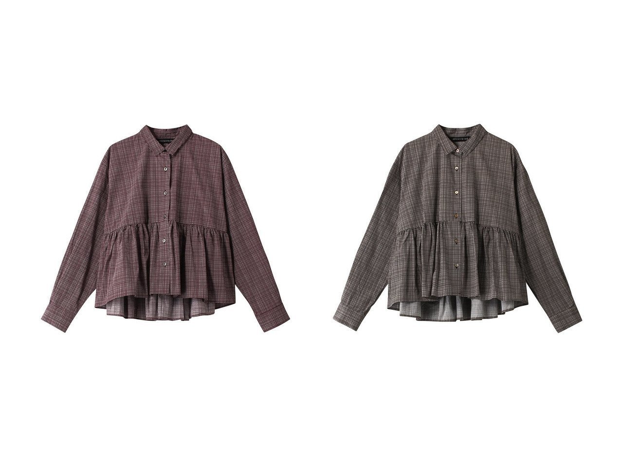 【mizuiro ind/ミズイロ インド】のcheck print gather waist shirt シャツ 【トップス、カットソー 通販 2023-2024秋冬 A/W 秋 冬コーデ通販】おすすめ！人気、トレンド、レディースファッションの通販  おすすめ人気トレンドファッション通販アイテム インテリア・キッズ・メンズ・レディースファッション・服の通販 founy(ファニー) 　ファッション　Fashion　レディースファッション　WOMEN　トップス・カットソー　Tops/Tshirt　シャツ/ブラウス　Shirts/Blouses　ロング / Tシャツ　T-Shirts　ギャザー　スリーブ　チェック　トレンド　フェミニン　フレア　ロング　グレー系　Gray　|ID:crp329100000166237