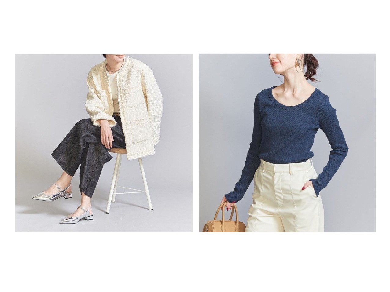 【BEAUTY&YOUTH / UNITED ARROWS/ビューティ&ユース ユナイテッドアローズ】のコットンリブ ラウンドネック カットソー&TWD NC FRNG JKT 【コーディネート通販】おすすめ！人気、トレンド、レディースファッションの通販  おすすめで人気の流行・トレンド、ファッションの通販商品 インテリア・家具・メンズファッション・キッズファッション・レディースファッション・服の通販 founy(ファニー) https://founy.com/ ファッション Fashion レディースファッション WOMEN トップス・カットソー Tops/Tshirt カットソー Cut and Sewn おすすめ Recommend インナー カットソー カーディガン ジャケット トレンド ラウンド 秋 Autumn/Fall |ID:crp329100000170217
