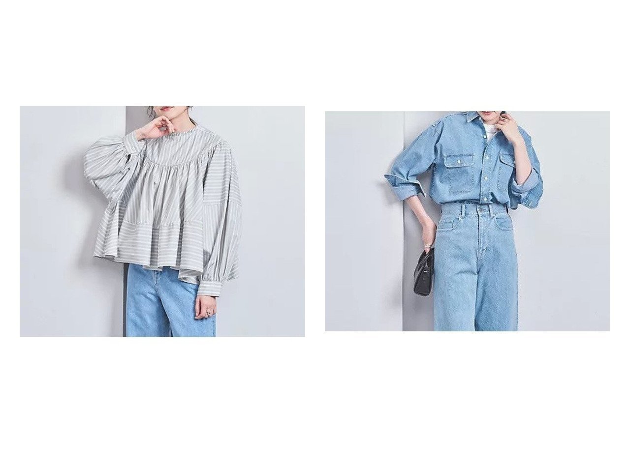 【UNITED ARROWS/ユナイテッドアローズ】のストライプ スモック ブラウス&ダンガリー シャツ 【トップス、カットソー通販 2024春夏 S/S 春 夏コーデ通販】おすすめ！人気、トレンド、レディースファッションの通販 おすすめ人気トレンドファッション通販アイテム インテリア・キッズ・メンズ・レディースファッション・服の通販 founy(ファニー) 　ファッション　Fashion　レディースファッション　WOMEN　トップス・カットソー　Tops/Tshirt　シャツ/ブラウス　Shirts/Blouses　ギャザー　ストライプ　スモック　バランス　フリル　ボトム　ミックス　インディゴ　インナー　春　Spring　クラシック　セットアップ　センター　ダンガリー　ブリーチ　おすすめ　Recommend　グレー系　Gray　ブルー系　Blue　|ID:crp329100000170652