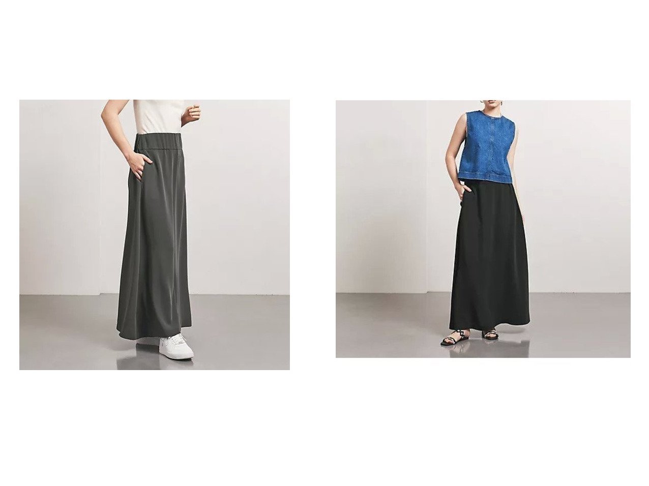 【UNITED ARROWS/ユナイテッドアローズ】のP ギャザー フレアスカート 【スカート 通販 2024春夏 S/S 春 夏コーデ通販】おすすめ！人気、トレンド、レディースファッションの通販   おすすめ人気トレンドファッション通販アイテム インテリア・キッズ・メンズ・レディースファッション・服の通販 founy(ファニー) 　ファッション　Fashion　レディースファッション　WOMEN　スカート　Skirt　Aライン/フレアスカート　Flared A-Line Skirts　ギャザー　サテン　シンプル　とろみ　ダブル　フレア　ポケット　ヨガ　グレー系　Gray　ブラック系　Black　|ID:crp329100000173887