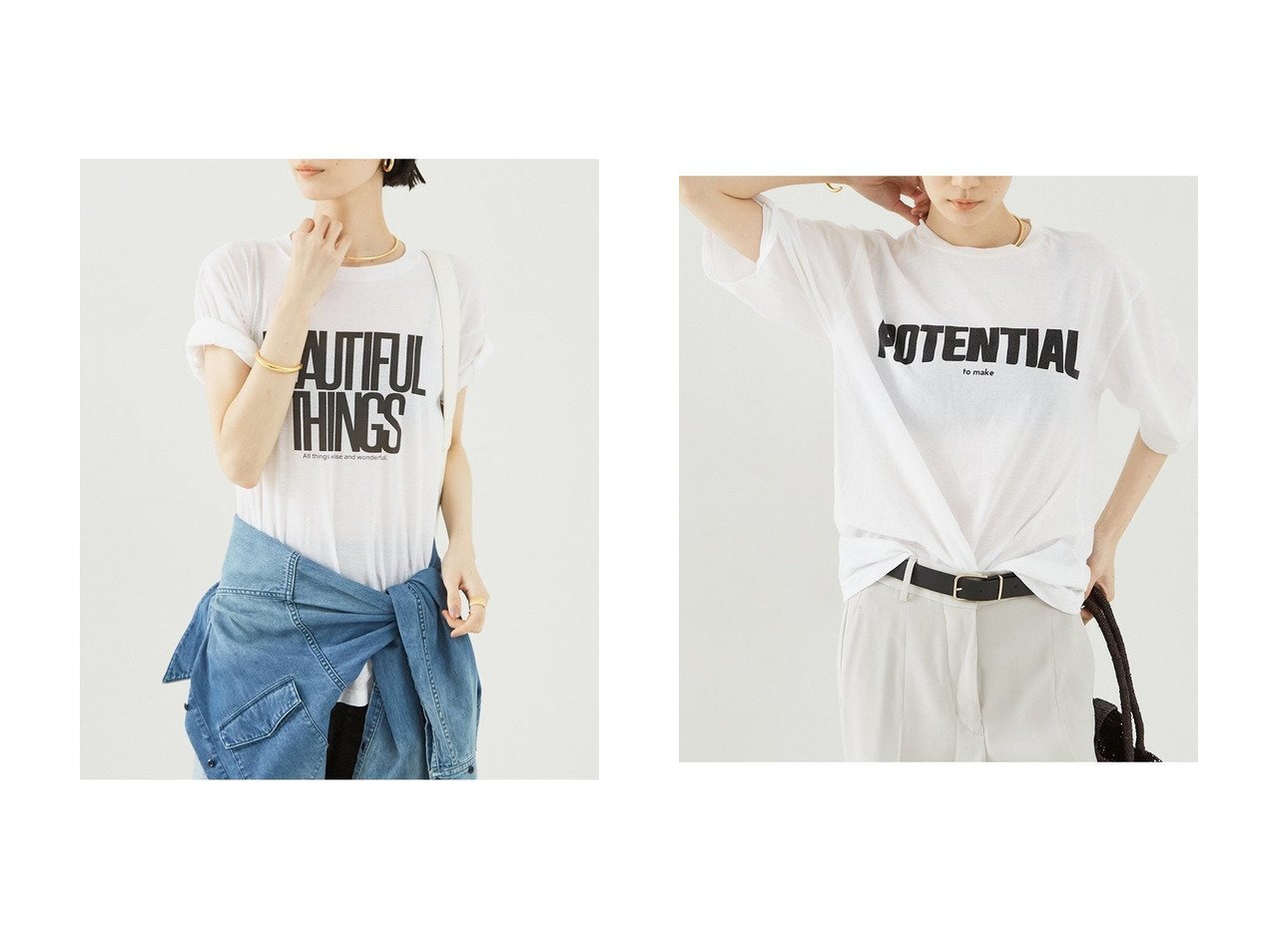 【THE STORE by C/ザ ストア バイ シー】のPOTENTIALロゴTシャツ&BEAUTIFULロゴTシャツ 【トップス、カットソー 通販 2024春夏 S/S 春 夏コーデ通販】おすすめ！人気、トレンド、レディースファッションの通販   おすすめ人気トレンドファッション通販アイテム インテリア・キッズ・メンズ・レディースファッション・服の通販 founy(ファニー) 　ファッション　Fashion　レディースファッション　WOMEN　トップス・カットソー　Tops/Tshirt　シャツ/ブラウス　Shirts/Blouses　ロング / Tシャツ　T-Shirts　カットソー　Cut and Sewn　ショート　Short　スリーブ　Sleeve　ベーシック　Basic　夏　Summer　NEW・新作・新着・新入荷　New Arrivals　ホワイト系　White　ベージュ系　Beige　|ID:crp329100000182123