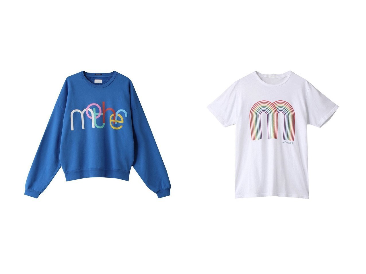 【MOTHER/マザー】のM レインボープリントTシャツ&MOTHER ロゴスウェット 【トップス、カットソー 通販 2024春夏 S/S 春 夏コーデ通販】おすすめ！人気、トレンド、レディースファッションの通販  おすすめ人気トレンドファッション通販アイテム インテリア・キッズ・メンズ・レディースファッション・服の通販 founy(ファニー) 　ファッション　Fashion　レディースファッション　WOMEN　トップス・カットソー　Tops/Tshirt　シャツ/ブラウス　Shirts/Blouses　パーカ　Sweats　ロング / Tシャツ　T-Shirts　スウェット　Sweat　カットソー　Cut and Sewn　カラフル　Colorful　スウェット　Sweat　デニム　Denim　トレンド　Trend　バランス　Balance　フェミニン　Feminine　フレア　Flare　ボトム　Bottom　ルーズ　Loose　今季　This Season　NEW・新作・新着・新入荷　New Arrivals　ブルー系　Blue　ホワイト系　White　|ID:crp329100000182193