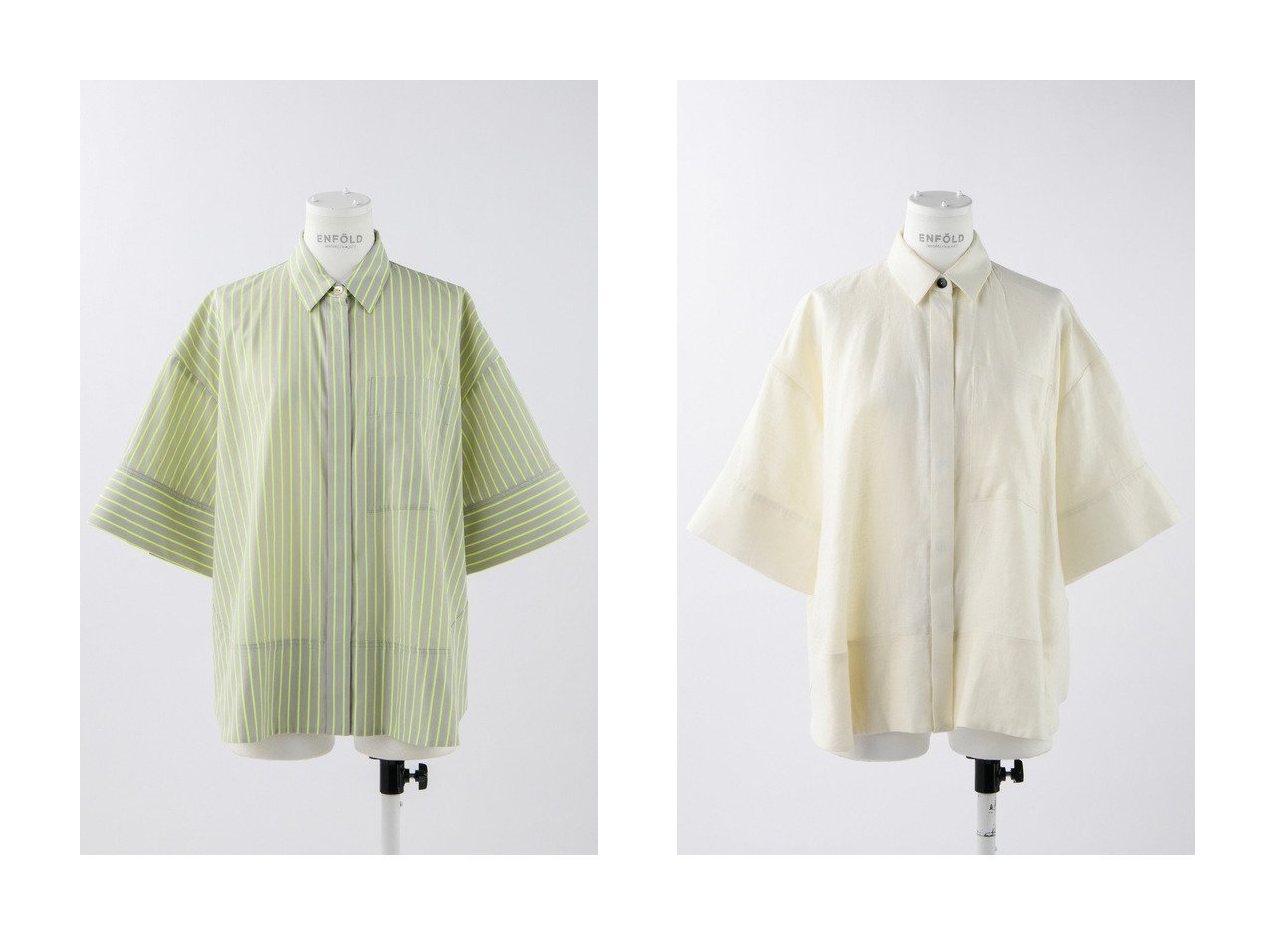 【ENFOLD/エンフォルド】のNeon Stripe 立体5分袖シャツ&Soft Linen 立体5分袖シャツ 【トップス、カットソー通販 2024夏 S/S Summer 夏コーデ 通販】おすすめ！人気、トレンド、レディースファッションの通販  おすすめ人気トレンドファッション通販アイテム インテリア・キッズ・メンズ・レディースファッション・服の通販 founy(ファニー) 　ファッション　Fashion　レディースファッション　WOMEN　トップス・カットソー　Tops/Tshirt　シャツ/ブラウス　Shirts/Blouses　ショート　Short　スリーブ　Sleeve　リネン　Linen　NEW・新作・新着・新入荷　New Arrivals　ホワイト系　White　ピンク系　Pink　イエロー系　Yellow　|ID:crp329100000182854