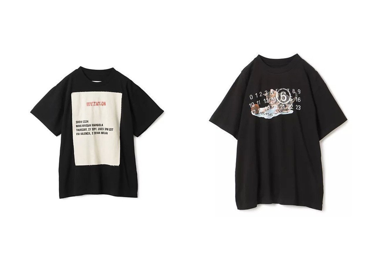 【MM6 Maison Martin Margiela/エムエム6 メゾン マルタン マルジェラ】のT-SHIRT&T-SHIRT 【トップス、カットソー通販 2024夏 S/S Summer 夏コーデ 通販】おすすめ！人気、トレンド、レディースファッションの通販  おすすめ人気トレンドファッション通販アイテム インテリア・キッズ・メンズ・レディースファッション・服の通販 founy(ファニー) 　ファッション　Fashion　レディースファッション　WOMEN　トップス・カットソー　Tops/Tshirt　シャツ/ブラウス　Shirts/Blouses　ロング / Tシャツ　T-Shirts　2024年　2024　2024春夏・S/S　Ss,Spring/Summer,2024　フロント　Front　プリント　Print　モチーフ　Motif　洗える　Washable　S/S・春夏　Ss・Spring/Summer　夏　Summer　春　Spring　猫　Cat　ブラック系　Black　ホワイト系　White　|ID:crp329100000183614