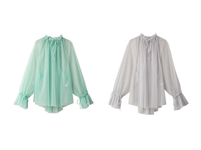 【MIDIUMISOLID/ミディウミソリッド】のtulle gathered blouse ブラウス 【トップス、カットソー 通販 2024夏 S/S Summer 夏コーデ 通販】おすすめ！人気、トレンド、レディースファッションの通販   おすすめ人気トレンドファッション通販アイテム 人気、トレンドファッション・服の通販 founy(ファニー) ファッション Fashion レディースファッション WOMEN トップス・カットソー Tops/Tshirt シャツ/ブラウス Shirts/Blouses おすすめ Recommend インナー Inner エアリー Airy ギャザー Gather シアー Sheer スリーブ Sleeve チュール Tulle ノースリーブ No Sleeve ロング Long 今季 This Season NEW・新作・新着・新入荷 New Arrivals |ID:crp329100000183704