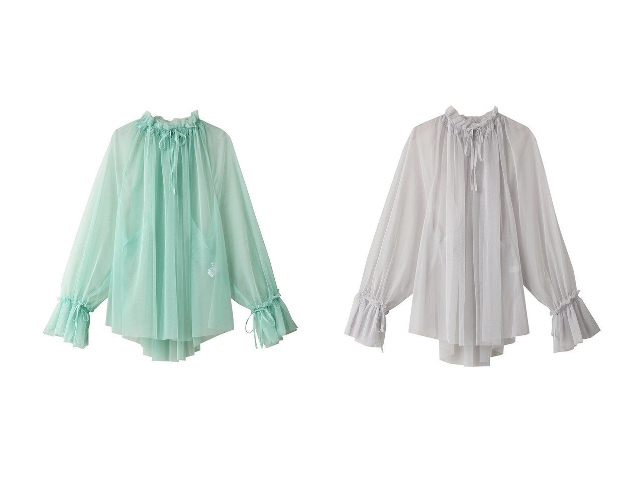 【MIDIUMISOLID/ミディウミソリッド】のtulle gathered blouse ブラウス 【トップス、カットソー 通販 2024夏 S/S Summer 夏コーデ 通販】おすすめ！人気、トレンド、レディースファッションの通販   おすすめ人気トレンドファッション通販アイテム インテリア・キッズ・メンズ・レディースファッション・服の通販 founy(ファニー) 　ファッション　Fashion　レディースファッション　WOMEN　トップス・カットソー　Tops/Tshirt　シャツ/ブラウス　Shirts/Blouses　おすすめ　Recommend　インナー　Inner　エアリー　Airy　ギャザー　Gather　シアー　Sheer　スリーブ　Sleeve　チュール　Tulle　ノースリーブ　No Sleeve　ロング　Long　今季　This Season　NEW・新作・新着・新入荷　New Arrivals　グリーン系　Green　グレー系　Gray　ブラック系　Black　|ID:crp329100000183704