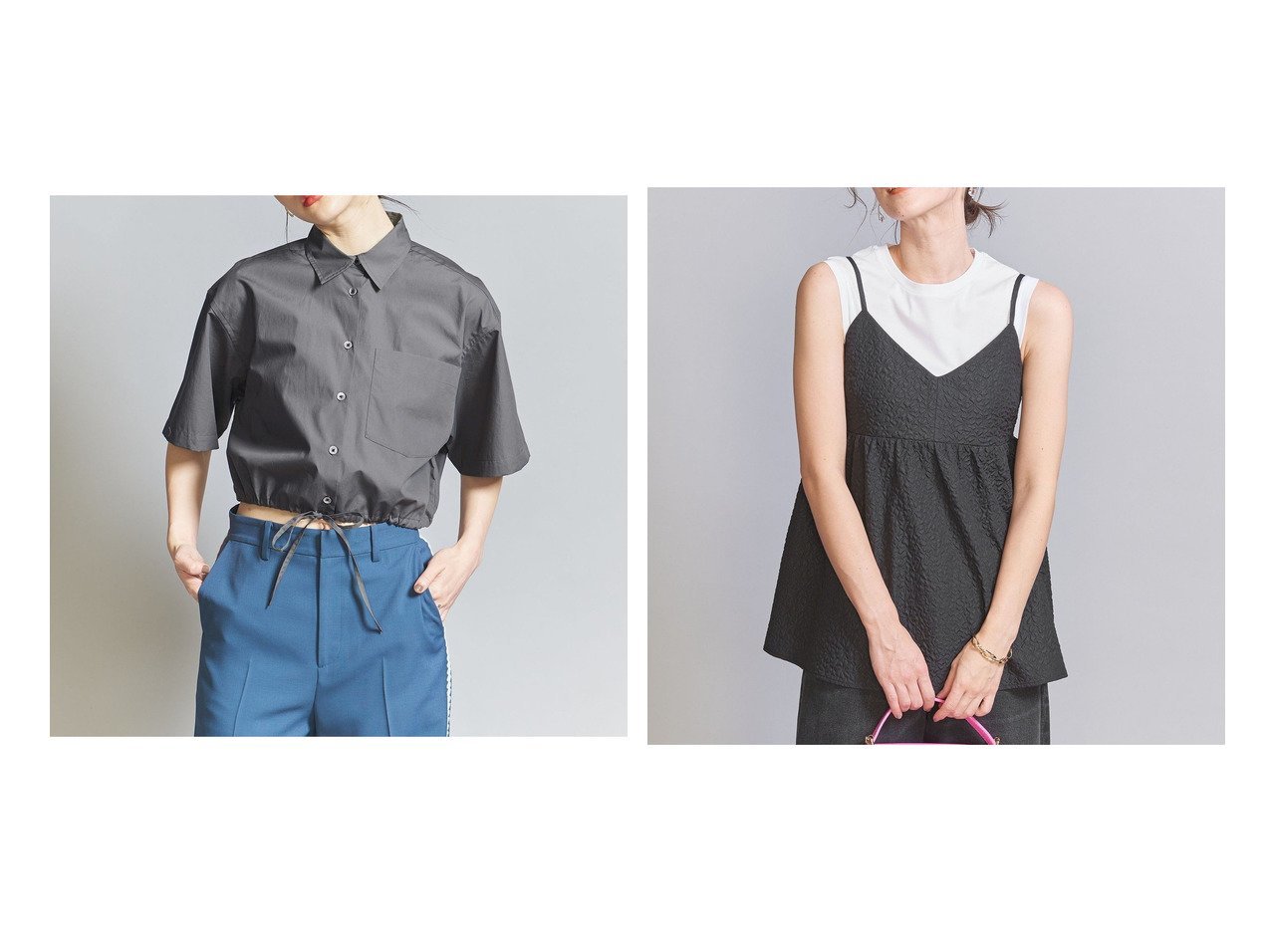 【BEAUTY&YOUTH / UNITED ARROWS/ビューティ&ユース ユナイテッドアローズ】の【WEB限定】エンボスフラワー ギャザーキャミソール -ウォッシャブル-&タイプライター ショートスリーブ シャツ 【コーディネート通販 2024夏 S/S Summer 夏コーデ 通販】おすすめ！人気、トレンド、レディースファッションの通販  おすすめ人気トレンドファッション通販アイテム インテリア・キッズ・メンズ・レディースファッション・服の通販 founy(ファニー) 　ファッション　Fashion　レディースファッション　WOMEN　トップス・カットソー　Tops/Tshirt　シャツ/ブラウス　Shirts/Blouses　キャミソール / ノースリーブ　No Sleeves　インナー　Inner　ギャザー　Gather　クール　Cool　コンパクト　Compact　ショート　Short　スリーブ　Sleeve　タイプライター　Typewriter　フロント　Front　レギュラー　Regular　夏　Summer　春　Spring　羽織　Haori　ウォッシャブル　Washable　カーディガン　Cardigan　キャミソール　Camisole　ジャケット　Jacket　チュニック　Tunic　トレンド　Trend　ラップ　Wrap　グレー系　Gray　ブラック系　Black　ベージュ系　Beige　|ID:crp329100000184901