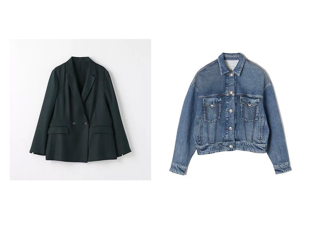 【green label relaxing / UNITED ARROWS/グリーンレーベル リラクシング / ユナイテッドアローズ】のリネンライク ダブル ジャケット&【rag & bone/ラグ & ボーン】の【MIRAMAR】デニムプリントジャケット 【アウター通販 2024夏 S/S Summer 夏コーデ 通販】おすすめ！人気、トレンド、レディースファッションの通販   おすすめ人気トレンドファッション通販アイテム インテリア・キッズ・メンズ・レディースファッション・服の通販 founy(ファニー) 　ファッション　Fashion　レディースファッション　WOMEN　アウター　Coat Outerwear　ジャケット　Jackets　インナー　Inner　春　Spring　ジャケット　Jacket　スリット　Slit　ダブル　Double　おすすめ　Recommend　夏　Summer　ビジネス 仕事 通勤　Business　カーディガン　Cardigan　スウェット　Sweat　ダメージ　Damage　デニム　Denim　ブリーチ　Bleach　プリント　Print　ポケット　Pocket　リアル　Real　洗える　Washable　ブルー系　Blue　|ID:crp329100000185415