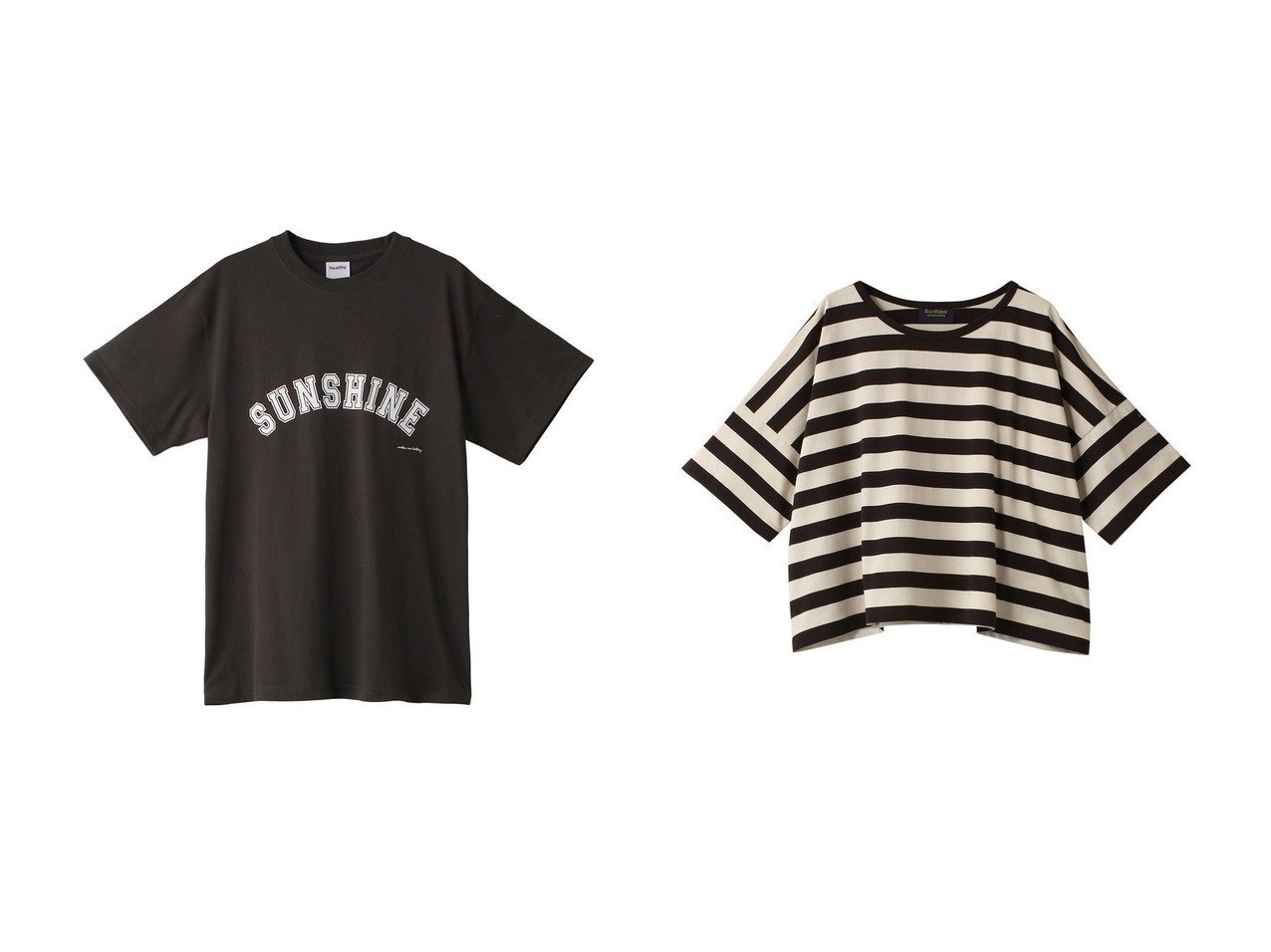 【Le minor/ルミノア】のMARINIERE CARREハーフスリーブボーダーTシャツ&【Healthy Denim/ヘルシーデニム】のSunshine Tシャツ 【トップス、カットソー人気通販 コーディネート通販】おすすめ！人気、トレンド、レディースファッションの通販   おすすめ人気トレンドファッション通販アイテム インテリア・キッズ・メンズ・レディースファッション・服の通販 founy(ファニー) 　ファッション　Fashion　レディースファッション　WOMEN　トップス・カットソー　Tops/Tshirt　シャツ/ブラウス　Shirts/Blouses　ロング / Tシャツ　T-Shirts　カットソー　Cut and Sewn　ショート　Short　ジーンズ　Jeans　スリーブ　Sleeve　フロント　Front　人気　Popularity　ハーフ　Half　ボーダー　Border　ブラック系　Black　ホワイト系　White　|ID:crp329100000186384