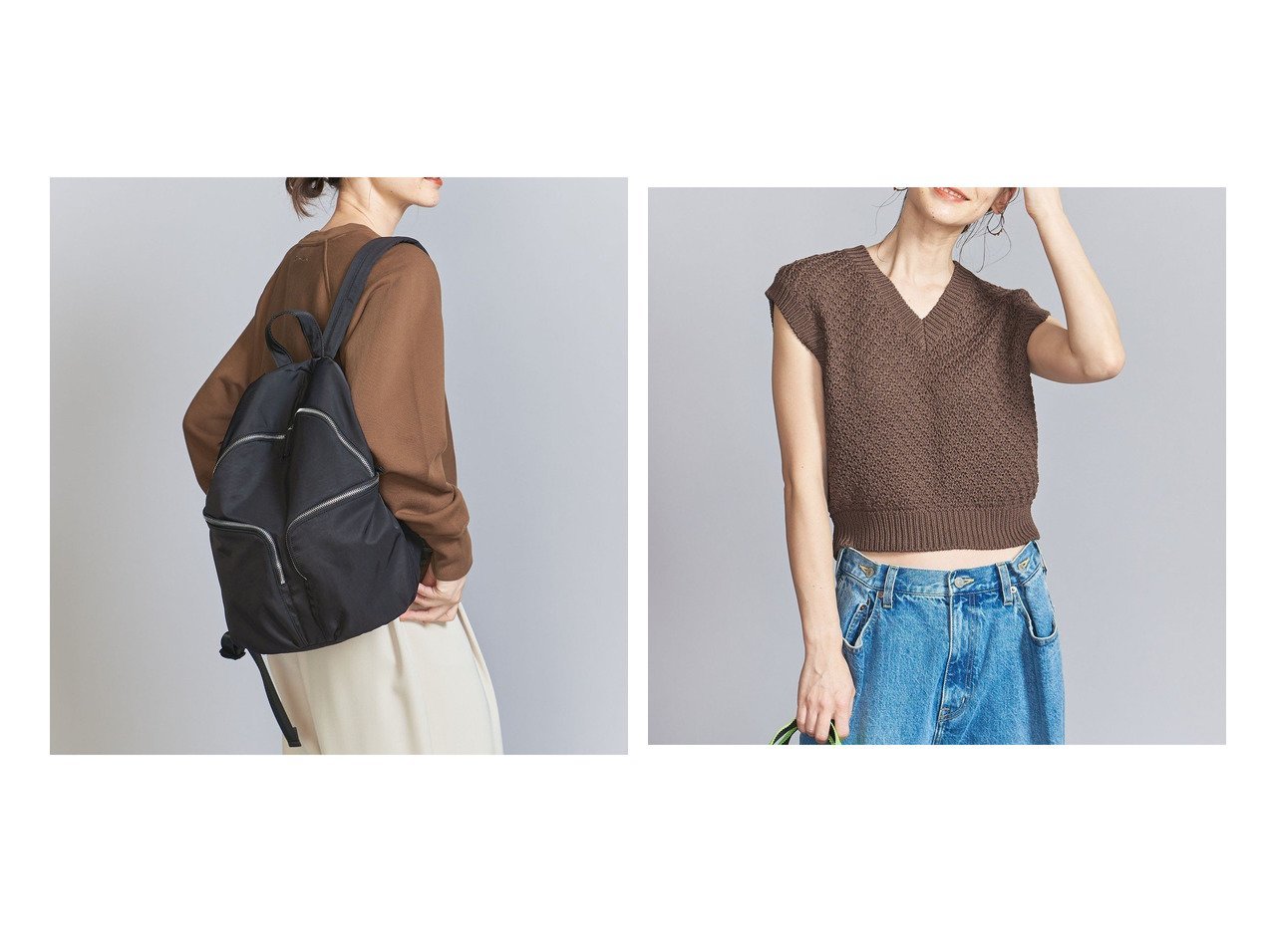 【BEAUTY&YOUTH / UNITED ARROWS/ビューティ&ユース ユナイテッドアローズ】のVネック ジャカードニット ベスト&ダブル ジップポケット リュック 【人気通販 コーディネート通販】おすすめ！人気、トレンド、レディースファッションの通販 おすすめ人気トレンドファッション通販アイテム インテリア・キッズ・メンズ・レディースファッション・服の通販 founy(ファニー) 　ファッション　Fashion　レディースファッション　WOMEN　アウター　Coat Outerwear　トップス・カットソー　Tops/Tshirt　ニット　Knit Tops　ベスト/ジレ　Gilets/Vests　Vネック　V-Neck　おすすめ　Recommend　ダブル　Double　フロント　Front　ポケット　Pocket　リュック　Ruck Sack　旅行　Travel　ビジネス 仕事 通勤　Business　コンパクト　Compact　シンプル　Simple　ジャカード　Jacquard　トレンド　Trend　フェミニン　Feminine　ベスト　Vest　夏　Summer　春　Spring　ブラック系　Black　ブラウン系　Brown　ホワイト系　White　|ID:crp329100000188017