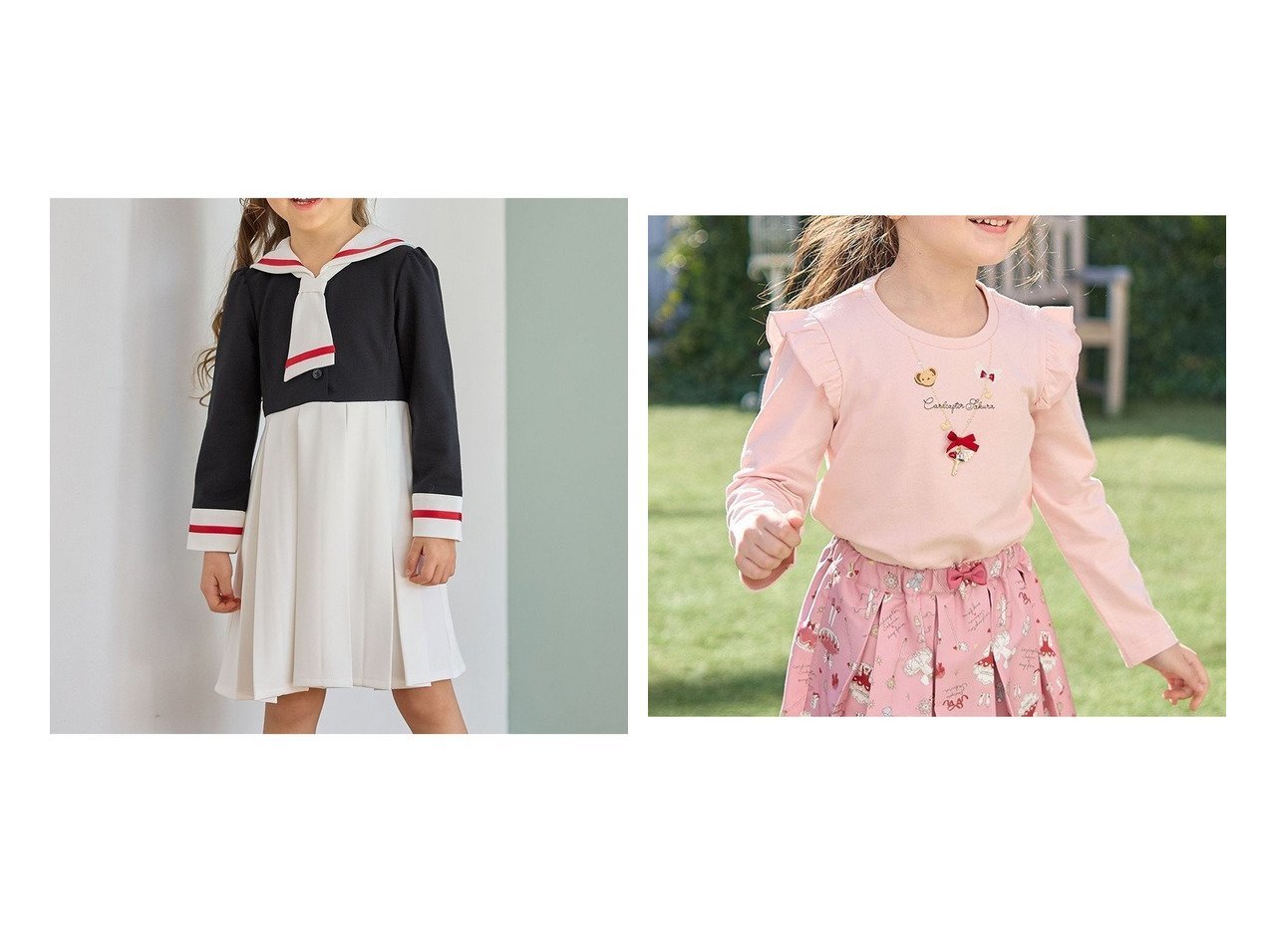 【any FAM / KIDS/エニファム】の【カードキャプターさくら×any FAM】制服・オープニング衣装風ワンピース&【カードキャプターさくら×any FAM】ネックレス Tシャツ 【KIDS】子供服のおすすめ！人気トレンド・キッズファッションの通販 おすすめ人気トレンドファッション通販アイテム インテリア・キッズ・メンズ・レディースファッション・服の通販 founy(ファニー) 　ファッション　Fashion　キッズファッション　KIDS　トップス・カットソー　Tops/Tees/Kids　ワンピース　Dress/Kids　春　Spring　カットソー　Cut And Sew　コラボ　Collaboration　シンプル　Simple　スマホ　Smartphone　定番　Standard　ネックレス　Necklace　人気　Popularity　長袖　Long Sleeve　フリル　Frills　モチーフ　Motif　再入荷　Restock/Back In Stock/Re Arrival　S/S・春夏　Ss・Spring/Summer　おすすめ　Recommend　夏　Summer　レッド系　Red　ホワイト系　White　ブラック系　Black　|ID:crp329100000188492