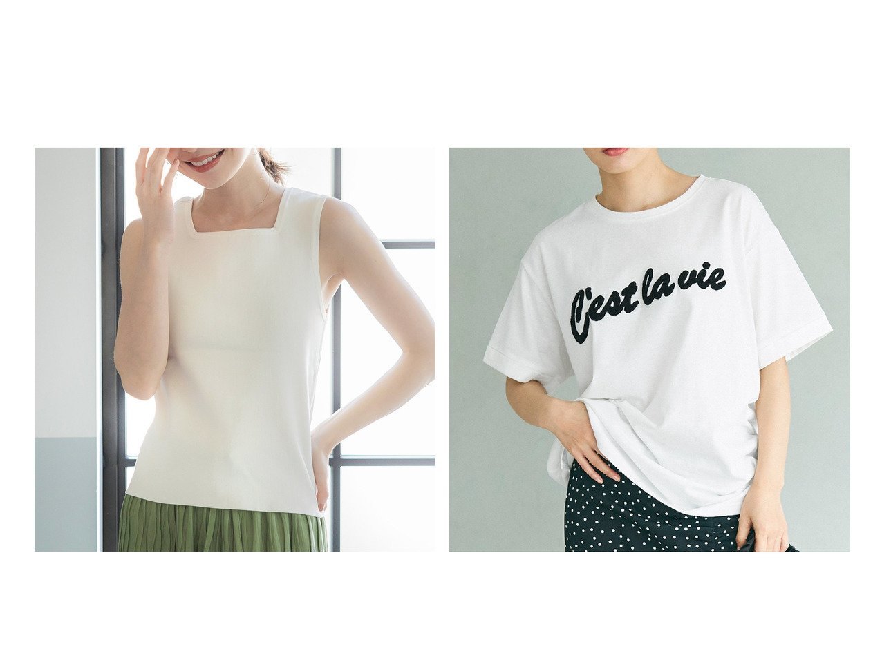 【COCA/コカ】のロールアップスリーブ刺繍Tシャツ&うさみみシルエットサマーニットタンクトップ 【プチプライス、格安、低価格 人気通販 コーディネート通販】おすすめ！人気、トレンド、レディースファッションの通販   おすすめ人気トレンドファッション通販アイテム インテリア・キッズ・メンズ・レディースファッション・服の通販 founy(ファニー) 　ファッション　Fashion　レディースファッション　WOMEN　トップス・カットソー　Tops/Tshirt　ニット　Knit Tops　シャツ/ブラウス　Shirts/Blouses　ロング / Tシャツ　T-Shirts　サマー　Summer　スクエア　Square　タンク　Tank　デコルテ　Decolletage　トレンド　Trend　ポケット　Pocket　ラップ　Wrap　リネン　Linen　夏　Summer　インナー　Inner　サロペット　Overalls　シンプル　Simple　バランス　Balance　フロント　Front　モコモコ　Fluffy　ロールアップ　Roll Up　ワンポイント　One Point　ホワイト系　White　ブラック系　Black　グリーン系　Green　|ID:crp329100000189178