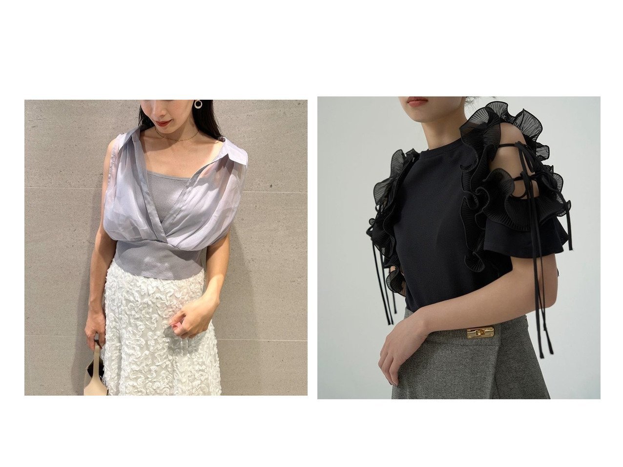 【SNIDEL/スナイデル】のフリルスリーブカットプルオーバー&ドッキングニットTOPS 【 人気通販 コーディネート通販】おすすめ！人気、トレンド、レディースファッションの通販   おすすめ人気トレンドファッション通販アイテム インテリア・キッズ・メンズ・レディースファッション・服の通販 founy(ファニー) 　ファッション　Fashion　レディースファッション　WOMEN　トップス・カットソー　Tops/Tshirt　ニット　Knit Tops　プルオーバー　Pullover　おすすめ　Recommend　クロップド　Cropped　コンパクト　Compact　ドッキング　Docking　ウェーブ　Wave　カッティング　Cutting　カットソー　Cut And Sew　ショルダー　Shoulder　シンプル　Simple　ストレート　Straight　スリーブ　Sleeve　フェミニン　Feminine　フリル　Frills　プリーツ　Pleats　リボン　Ribbon　人気　Popularity　定番　Standard　|ID:crp329100000189338