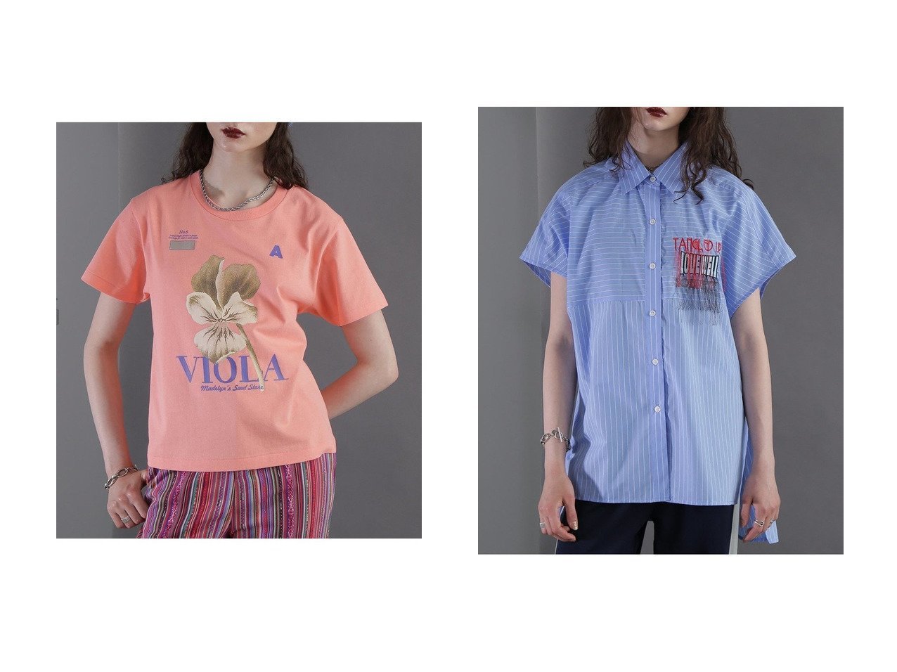 【ROSE BUD/ローズバッド】のストライプパネル フリンジエンブロイダリー チュニックシャツ&フラワーグラフィックTシャツ 【人気通販 コーディネート通販】おすすめ！人気、トレンド、レディースファッションの通販   おすすめ人気トレンドファッション通販アイテム インテリア・キッズ・メンズ・レディースファッション・服の通販 founy(ファニー) 　ファッション　Fashion　レディースファッション　WOMEN　トップス・カットソー　Tops/Tshirt　シャツ/ブラウス　Shirts/Blouses　ロング / Tシャツ　T-Shirts　カットソー　Cut and Sewn　2024年　2024　2024-2025秋冬・A/W　Aw/Autumn/Winter/Fw/Fall/2024-2025　A/W・秋冬　Aw・Autumn/Winter・Fw・Fall-Winter　おすすめ　Recommend　グラフィック　Graphic　ショート　Short　スリーブ　Sleeve　ビスチェ　Bustier　フラワー　Flower　プリント　Print　インナー　Inner　シアー　Sheer　ストライプ　Stripe　チュニック　Tunic　夏　Summer　ホワイト系　White　レッド系　Red　ブルー系　Blue　|ID:crp329100000189666