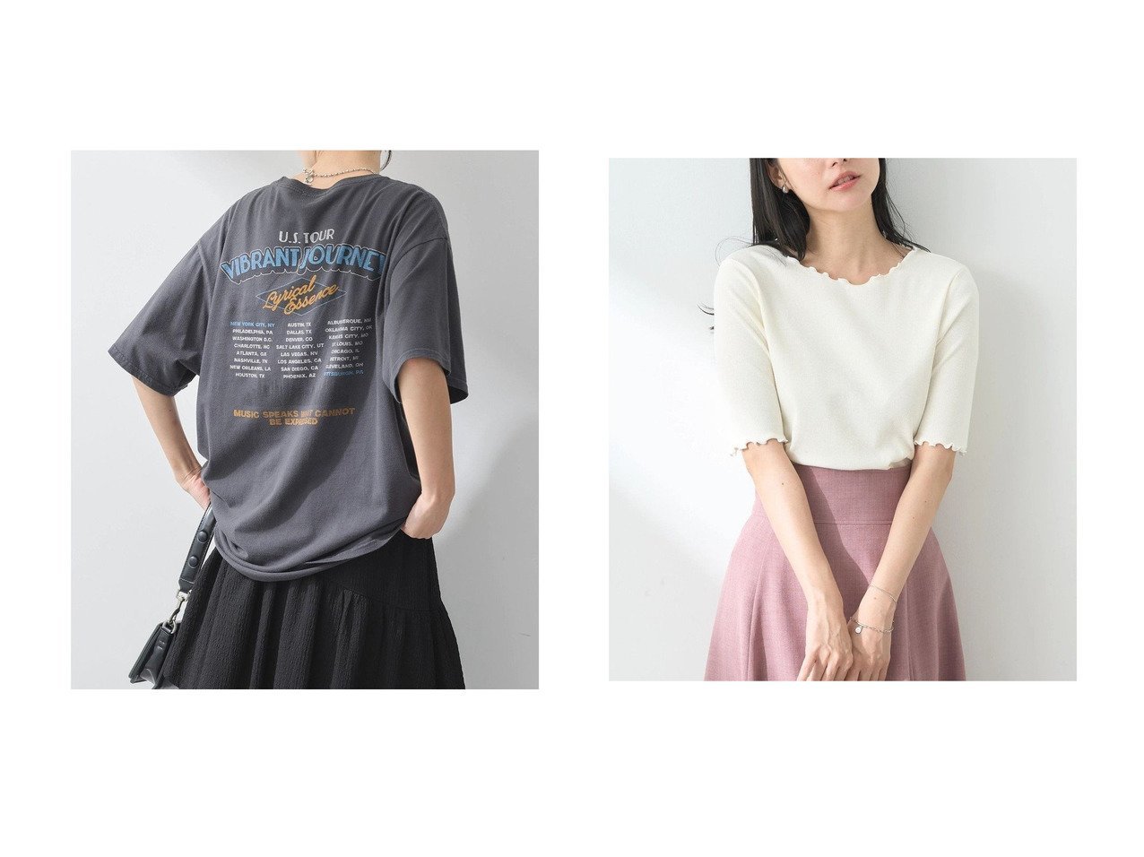 【earth music&ecology/アースミュージックアンドエコロジー】のウ゛ィンテージライクツアーTee&メロ-リブプルオーバー 【プチプライス、格安、低価格 人気通販 コーディネート通販】おすすめ！人気、トレンド、レディースファッションの通販   おすすめ人気トレンドファッション通販アイテム インテリア・キッズ・メンズ・レディースファッション・服の通販 founy(ファニー) 　ファッション　Fashion　レディースファッション　WOMEN　トップス・カットソー　Tops/Tshirt　シャツ/ブラウス　Shirts/Blouses　ロング / Tシャツ　T-Shirts　カットソー　Cut and Sewn　プルオーバー　Pullover　NEW・新作・新着・新入荷　New Arrivals　A/W・秋冬　Aw・Autumn/Winter・Fw・Fall-Winter　カットソー　Cut And Sew　フロント　Front　プリント　Print　ベーシック　Basic　ボトム　Bottom　ポケット　Pocket　リラックス　Relax　ワイド　Wide　人気　Popularity　センター　Center　フリル　Frills　リブニット　Rib Knit　グレー系　Gray　ホワイト系　White　レッド系　Red　イエロー系　Yellow　ブラック系　Black　|ID:crp329100000189914