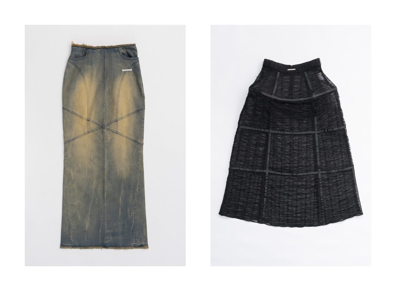 【PRANK PROJECT/プランク プロジェクト】のデニムストレートマキシスカート Denim Straight Maxi Skirt&チュールレースパニエスカート Tulle Lace Pannier Skirt 【 人気通販 コーディネート通販】おすすめ！人気、トレンド、レディースファッションの通販   おすすめ人気トレンドファッション通販アイテム インテリア・キッズ・メンズ・レディースファッション・服の通販 founy(ファニー) 　ファッション　Fashion　レディースファッション　WOMEN　スカート　Skirt　ロングスカート　Long Skirt　2024年　2024　2024-2025秋冬・A/W　Aw/Autumn/Winter/Fw/Fall/2024-2025　A/W・秋冬　Aw・Autumn/Winter・Fw・Fall-Winter　インディゴ　Indigo　ケミカル　Chemical　ストレッチ　Stretch　スリット　Slit　デニム　Denim　トレンド　Trend　ブリーチ　Bleach　ロング　Long　ブルー系　Blue　ブラウン系　Brown　ブラック系　Black　ホワイト系　White　|ID:crp329100000190020