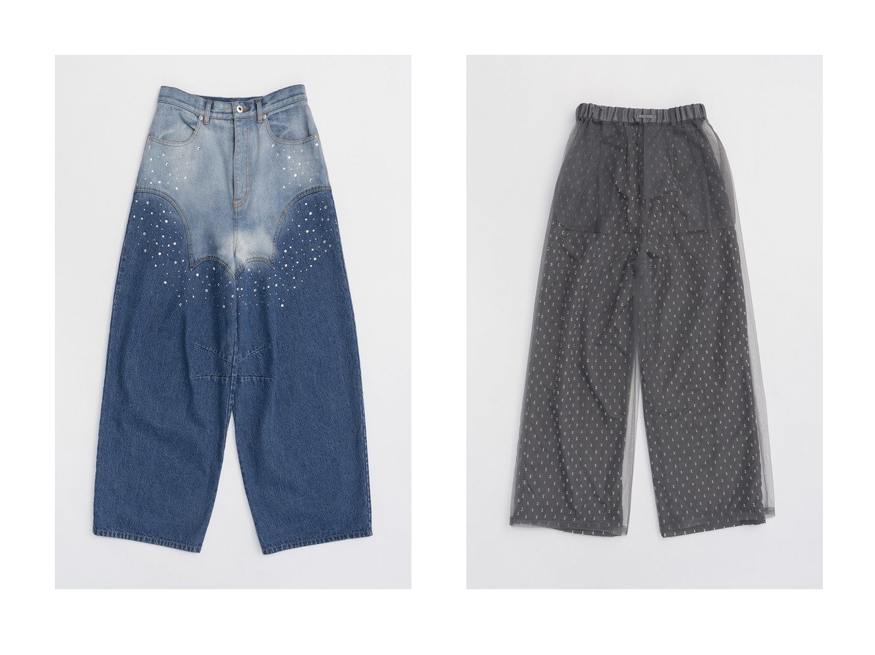 【PRANK PROJECT/プランク プロジェクト】のハートビジューデニムパンツ Heart Bijou Denim Pants&ドットジャガードパンツ Dot Jacquard Pants 【 人気通販 コーディネート通販】おすすめ！人気、トレンド、レディースファッションの通販   おすすめ人気トレンドファッション通販アイテム インテリア・キッズ・メンズ・レディースファッション・服の通販 founy(ファニー) 　ファッション　Fashion　レディースファッション　WOMEN　パンツ　Pants　デニムパンツ　Denim Pants　2024年　2024　2024-2025秋冬・A/W　Aw/Autumn/Winter/Fw/Fall/2024-2025　A/W・秋冬　Aw・Autumn/Winter・Fw・Fall-Winter　カットジャガード　Cut Jacquard　チュール　Tulle　デニム　Denim　ドット　Dot　リラックス　Relax　フィット　Fit　ブリーチ　Bleach　ランダム　Random　ルーズ　Loose　グレー系　Gray　ブラック系　Black　ブルー系　Blue　|ID:crp329100000190022