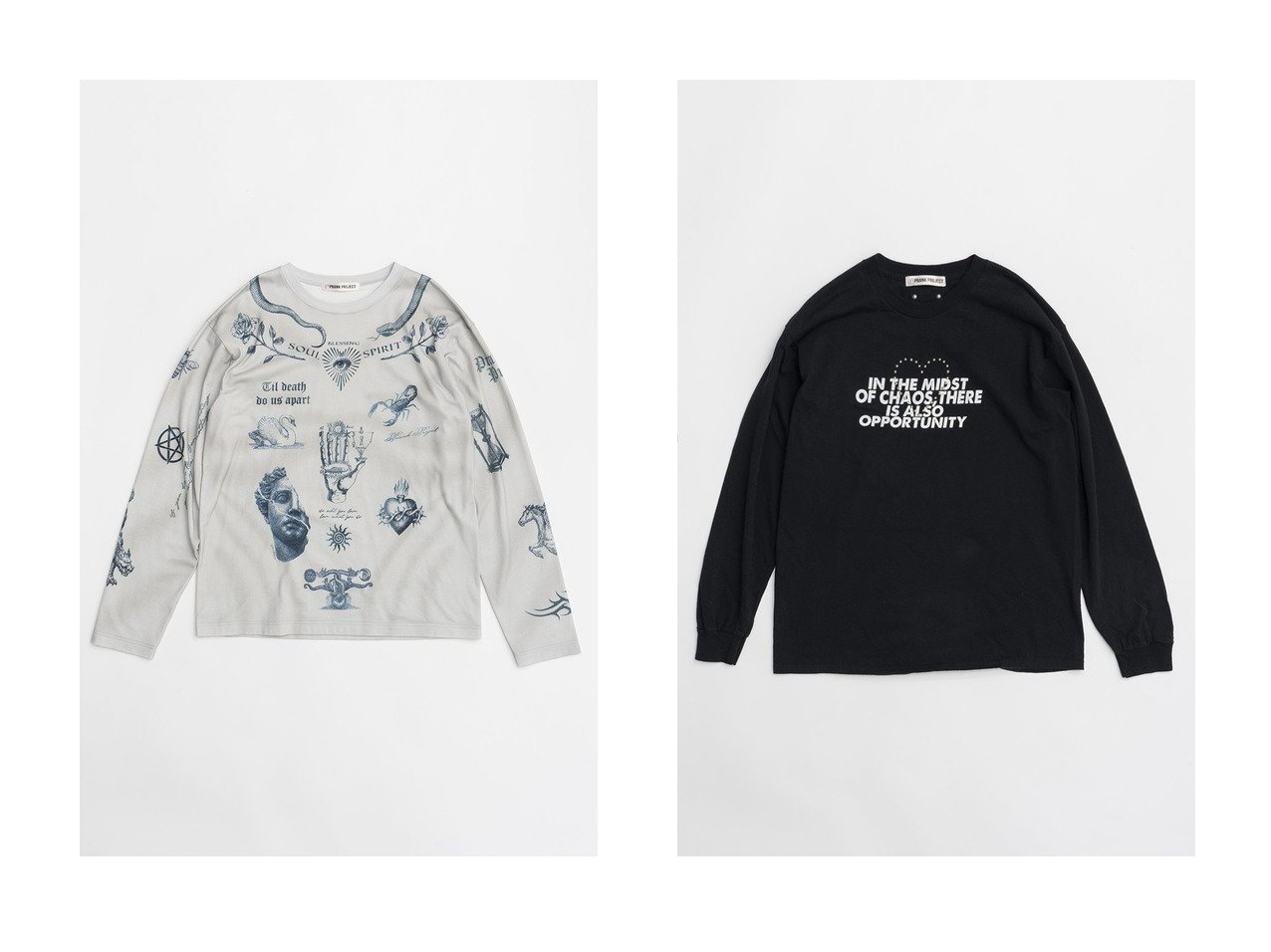 【PRANK PROJECT/プランク プロジェクト】のTATOOプリントロングスリーブ Tattoo Printed Long Sleeve TEE&ハートスタッズロゴロンTEEHeart Studs Logo Long TEE 【 人気通販 コーディネート通販】おすすめ！人気、トレンド、レディースファッションの通販   おすすめ人気トレンドファッション通販アイテム インテリア・キッズ・メンズ・レディースファッション・服の通販 founy(ファニー) 　ファッション　Fashion　レディースファッション　WOMEN　トップス・カットソー　Tops/Tshirt　シャツ/ブラウス　Shirts/Blouses　ロング / Tシャツ　T-Shirts　カットソー　Cut and Sewn　2024年　2024　2024-2025秋冬・A/W　Aw/Autumn/Winter/Fw/Fall/2024-2025　A/W・秋冬　Aw・Autumn/Winter・Fw・Fall-Winter　カットソー　Cut And Sew　スリーブ　Sleeve　プリント　Print　モチーフ　Motif　ロング　Long　ヴィンテージ　Vintage　グレー系　Gray　イエロー系　Yellow　ブラック系　Black　ホワイト系　White　|ID:crp329100000190024