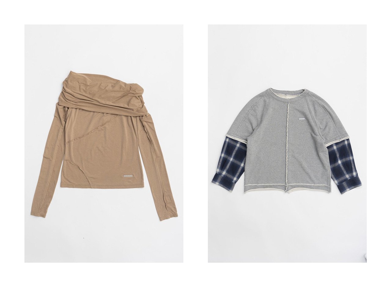 【PRANK PROJECT/プランク プロジェクト】のアウトシームドレープトップ Out Seam Drape Top&シャツレイヤードスウェット Shirt Layered Sweatshirt 【 人気通販 コーディネート通販】おすすめ！人気、トレンド、レディースファッションの通販   おすすめ人気トレンドファッション通販アイテム インテリア・キッズ・メンズ・レディースファッション・服の通販 founy(ファニー) 　ファッション　Fashion　レディースファッション　WOMEN　トップス・カットソー　Tops/Tshirt　シャツ/ブラウス　Shirts/Blouses　ロング / Tシャツ　T-Shirts　カットソー　Cut and Sewn　パーカ　Sweats　スウェット　Sweat　2024年　2024　2024-2025秋冬・A/W　Aw/Autumn/Winter/Fw/Fall/2024-2025　A/W・秋冬　Aw・Autumn/Winter・Fw・Fall-Winter　おすすめ　Recommend　とろみ　Thickness　なめらか　Smooth　オフショルダー　Off Shoulder　カットソー　Cut And Sew　スラックス　Slacks　スリーブ　Sleeve　セットアップ　Set Up　ルーズ　Loose　ロング　Long　スウェット　Sweat　チェック　Check　グレー系　Gray　ベージュ系　Beige　ブラック系　Black　レッド系　Red　|ID:crp329100000190025