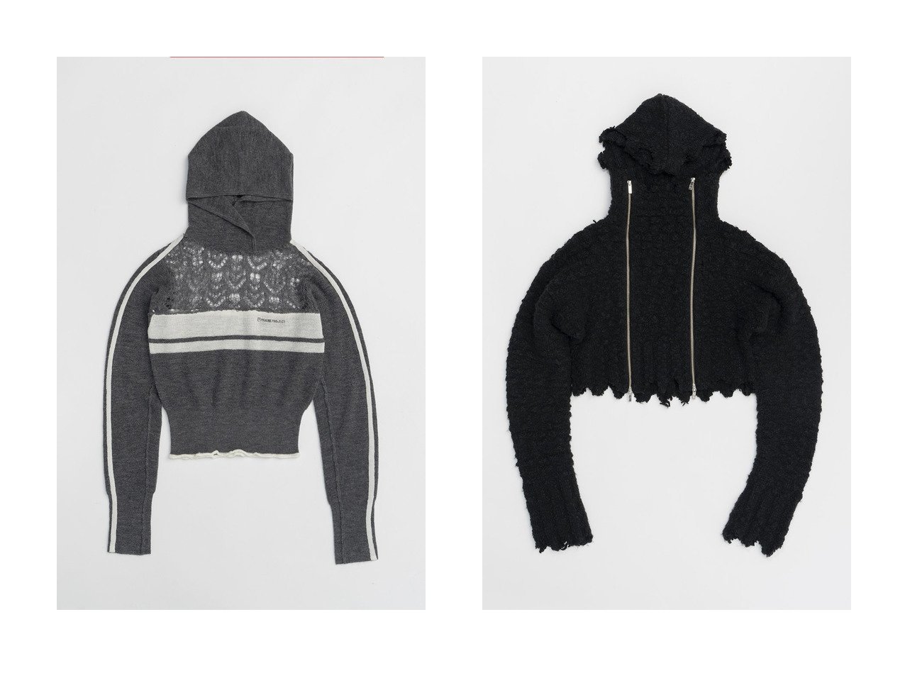 【PRANK PROJECT/プランク プロジェクト】のモヘアトラックニットフーディ Mohair Track Knit Hoodie&ダブルジップダメージフーディ Double Zip Damaged Hoodie 【 人気通販 コーディネート通販】おすすめ！人気、トレンド、レディースファッションの通販   おすすめ人気トレンドファッション通販アイテム インテリア・キッズ・メンズ・レディースファッション・服の通販 founy(ファニー) 　ファッション　Fashion　レディースファッション　WOMEN　トップス・カットソー　Tops/Tshirt　ニット　Knit Tops　プルオーバー　Pullover　シャツ/ブラウス　Shirts/Blouses　パーカ　Sweats　ロング / Tシャツ　T-Shirts　スウェット　Sweat　カットソー　Cut and Sewn　2024年　2024　2024-2025秋冬・A/W　Aw/Autumn/Winter/Fw/Fall/2024-2025　A/W・秋冬　Aw・Autumn/Winter・Fw・Fall-Winter　おすすめ　Recommend　かぎ針　Crochet　デニム　Denim　ドッキング　Docking　モヘア　Mohair　ストレッチ　Stretch　ダメージ　Damage　フロント　Front　グレー系　Gray　イエロー系　Yellow　オレンジ系　Orange　ブラック系　Black　グリーン系　Green　|ID:crp329100000190031