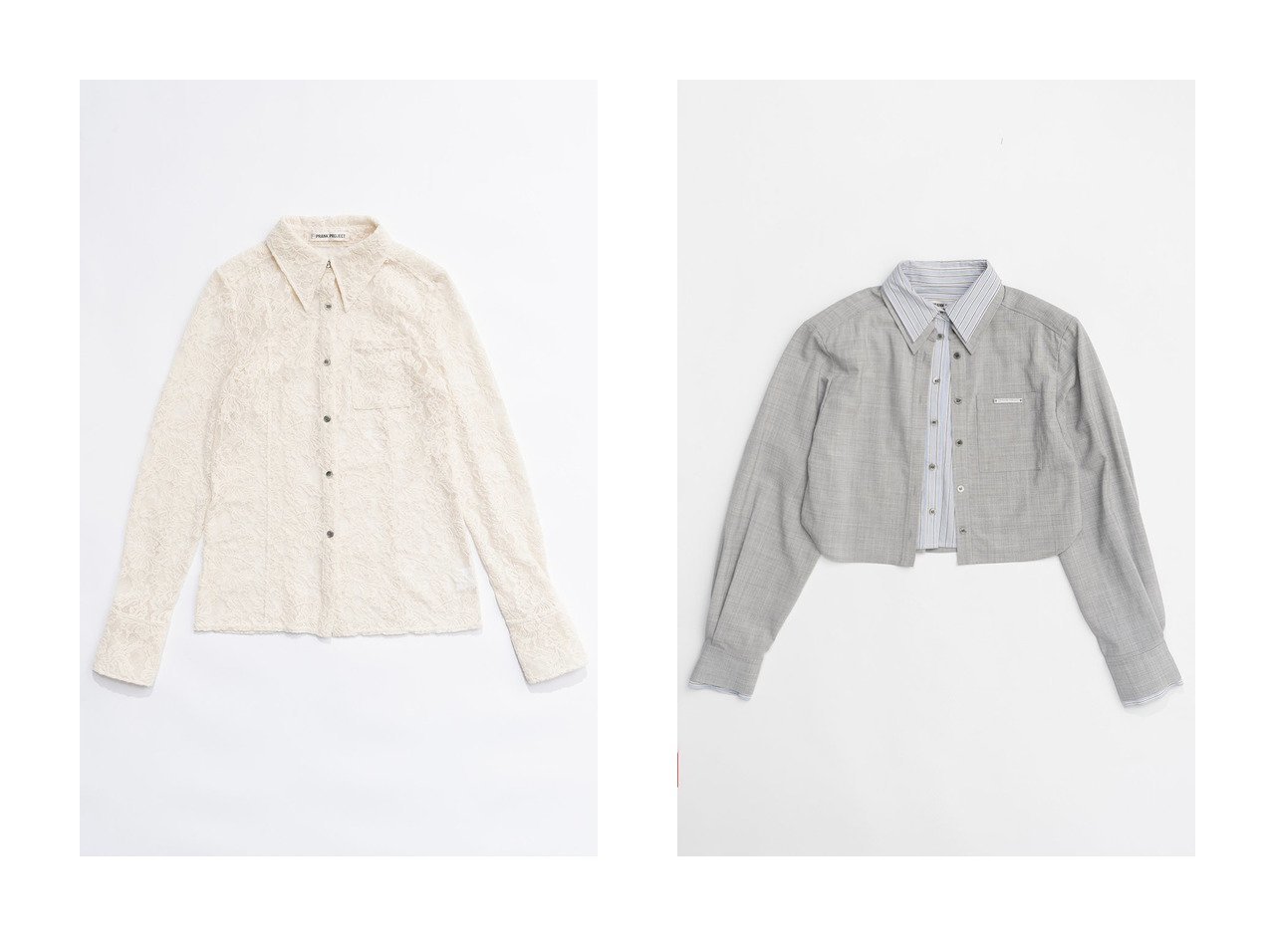 【PRANK PROJECT/プランク プロジェクト】のモールレーススリムシャツ Mole Slim Shirt&ストライプレイヤードシャツ Stripe Layered Shirt 【 人気通販 コーディネート通販】おすすめ！人気、トレンド、レディースファッションの通販   おすすめ人気トレンドファッション通販アイテム インテリア・キッズ・メンズ・レディースファッション・服の通販 founy(ファニー) 　ファッション　Fashion　レディースファッション　WOMEN　トップス・カットソー　Tops/Tshirt　シャツ/ブラウス　Shirts/Blouses　2024年　2024　2024-2025秋冬・A/W　Aw/Autumn/Winter/Fw/Fall/2024-2025　A/W・秋冬　Aw・Autumn/Winter・Fw・Fall-Winter　おすすめ　Recommend　スラックス　Slacks　スリム　Slim　スリーブ　Sleeve　セットアップ　Set Up　フィット　Fit　マニッシュ　Mannish　レース　Race　ロング　Long　ワイド　Wide　今季　This Season　オーガニック　Organic　ストライプ　Stripe　バランス　Balance　イエロー系　Yellow　ブラウン系　Brown　グレー系　Gray　ベージュ系　Beige　|ID:crp329100000190035