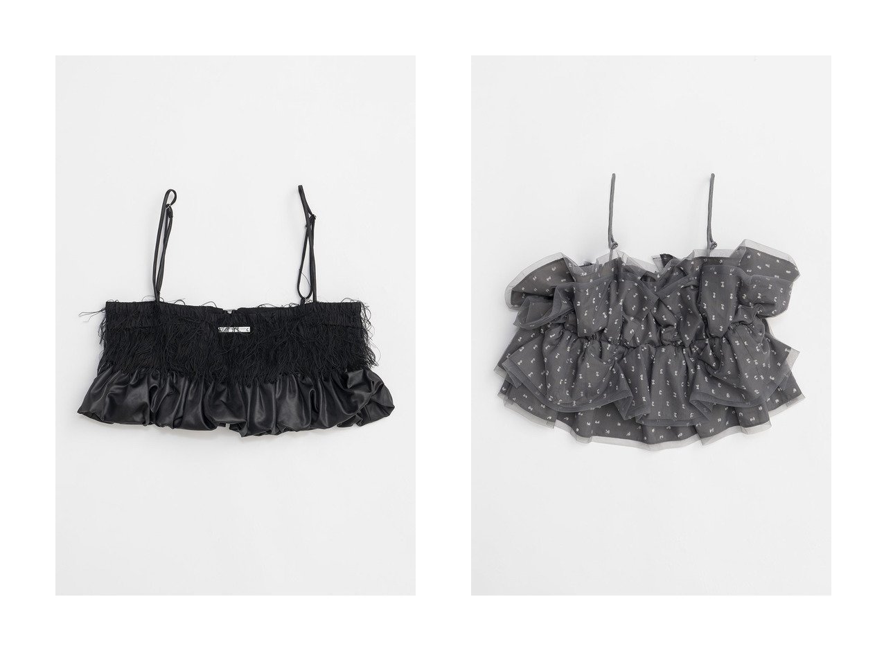 【PRANK PROJECT/プランク プロジェクト】のフェザーペプラムビスチェ Feather Peplum Bustier&ドットジャガードビスチェ Dot Jacquard Bustier 【 人気通販 コーディネート通販】おすすめ！人気、トレンド、レディースファッションの通販   おすすめ人気トレンドファッション通販アイテム インテリア・キッズ・メンズ・レディースファッション・服の通販 founy(ファニー) 　ファッション　Fashion　レディースファッション　WOMEN　トップス・カットソー　Tops/Tshirt　キャミソール / ノースリーブ　No Sleeves　シャツ/ブラウス　Shirts/Blouses　ビスチェ　Bustier　2024年　2024　2024-2025秋冬・A/W　Aw/Autumn/Winter/Fw/Fall/2024-2025　A/W・秋冬　Aw・Autumn/Winter・Fw・Fall-Winter　カットソー　Cut And Sew　コンビ　Combination　サテン　Satin　シャーリング　Shirring　ノースリーブ　No Sleeve　ビスチェ　Bustier　フィット　Fit　フェザー　Feather　インナー　Inner　オケージョン　Occasion　カットジャガード　Cut Jacquard　チュール　Tulle　デニム　Denim　ドット　Dot　ブラック系　Black　ホワイト系　White　グレー系　Gray　|ID:crp329100000190036