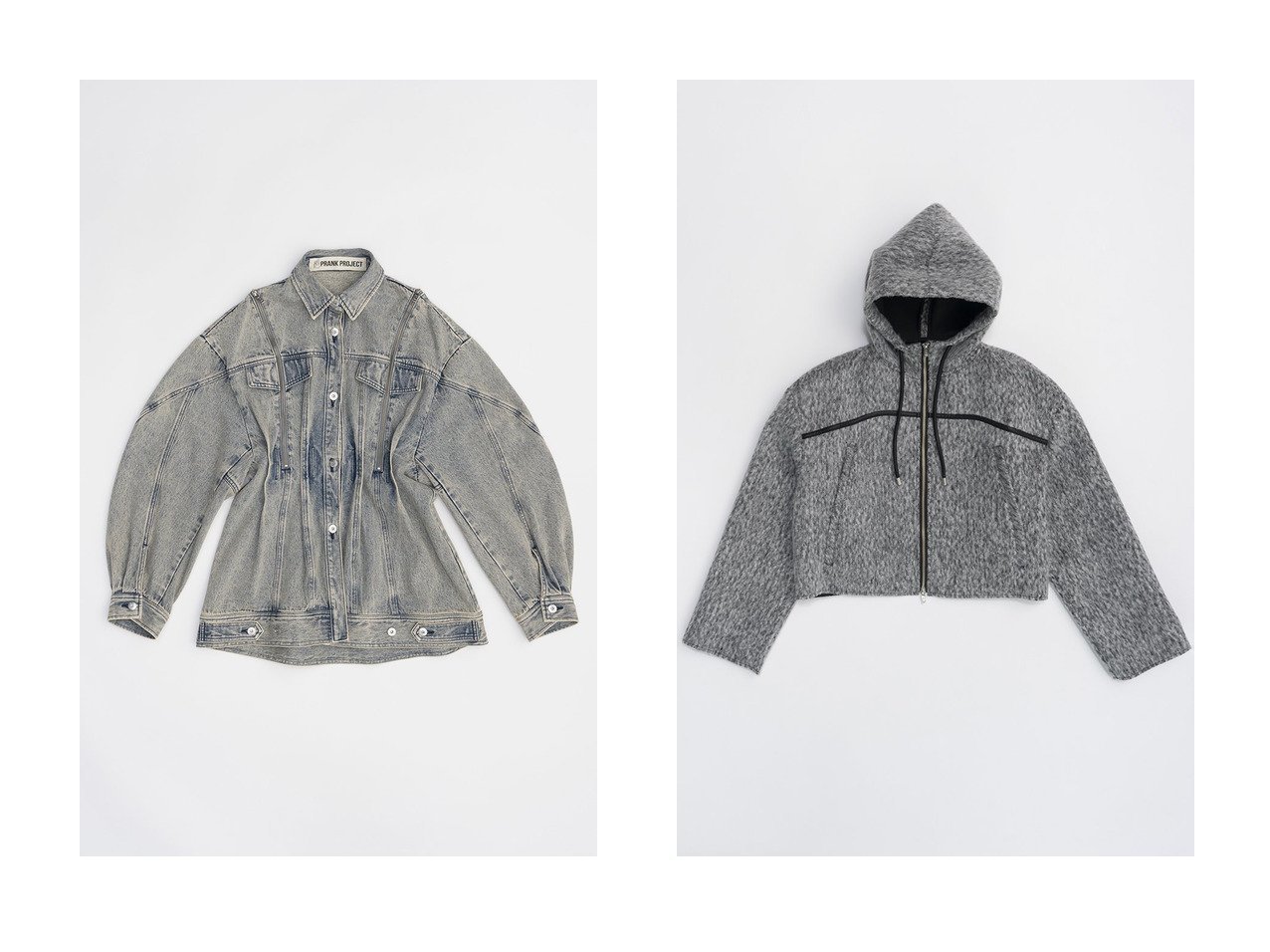 【PRANK PROJECT/プランク プロジェクト】のジップデニムシャツブルゾン Zip Denim Shirt Blouson&シャギージップフーディ Shaggy Zip Hoodie 【 人気通販 コーディネート通販】おすすめ！人気、トレンド、レディースファッションの通販   おすすめ人気トレンドファッション通販アイテム インテリア・キッズ・メンズ・レディースファッション・服の通販 founy(ファニー) 　ファッション　Fashion　レディースファッション　WOMEN　アウター　Coat Outerwear　ジャケット　Jackets　ブルゾン　Blouson/Jackets　2024年　2024　2024-2025秋冬・A/W　Aw/Autumn/Winter/Fw/Fall/2024-2025　A/W・秋冬　Aw・Autumn/Winter・Fw・Fall-Winter　おすすめ　Recommend　ケミカル　Chemical　シェイプ　Shape　ショルダー　Shoulder　ジップ　Zip　ジャケット　Jacket　スリット　Slit　デニム　Denim　ブルゾン　Blouson　ストレート　Straight　パーカー　Hoodie　メランジ　Melange　秋　Autumn/Fall　羽織　Haori　ブラック系　Black　ブルー系　Blue　グレー系　Gray　|ID:crp329100000190041