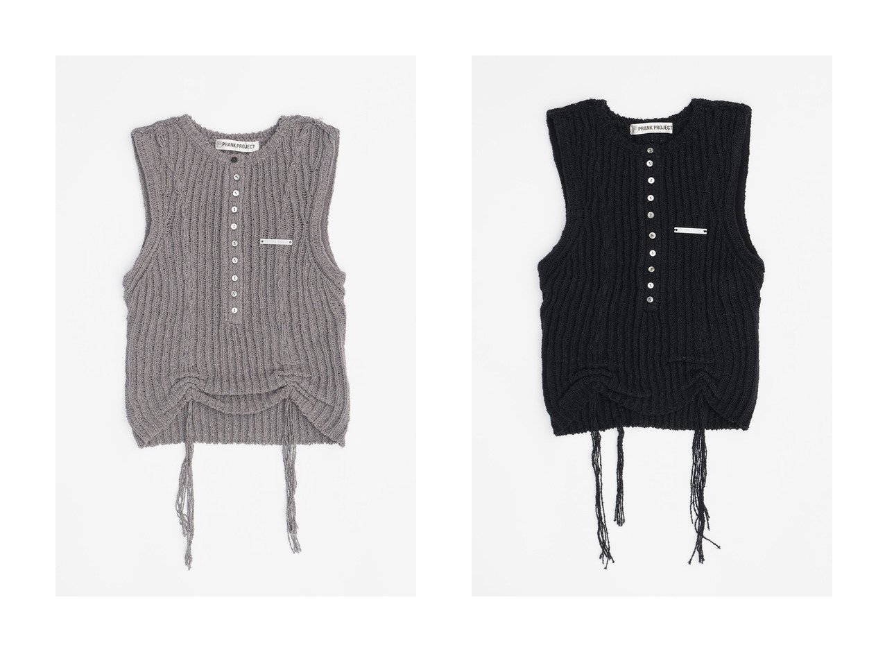 【PRANK PROJECT/プランク プロジェクト】のヘンリーブークレーニットタンク Henley Boucle Knit Tank 【 人気通販 コーディネート通販】おすすめ！人気、トレンド、レディースファッションの通販   おすすめ人気トレンドファッション通販アイテム インテリア・キッズ・メンズ・レディースファッション・服の通販 founy(ファニー) 　ファッション　Fashion　レディースファッション　WOMEN　トップス・カットソー　Tops/Tshirt　ニット　Knit Tops　キャミソール / ノースリーブ　No Sleeves　シャツ/ブラウス　Shirts/Blouses　ロング / Tシャツ　T-Shirts　カットソー　Cut and Sewn　2024年　2024　2024-2025秋冬・A/W　Aw/Autumn/Winter/Fw/Fall/2024-2025　A/W・秋冬　Aw・Autumn/Winter・Fw・Fall-Winter　キャミソール　Camisole　ギャザー　Gather　タンク　Tank　フロント　Front　グレー系　Gray　ブラック系　Black　イエロー系　Yellow　|ID:crp329100000190043