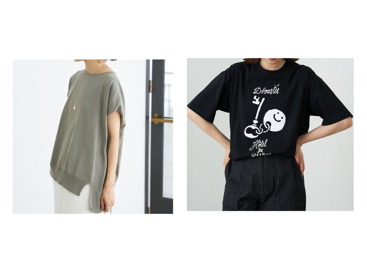 【IENA/イエナ】の《4》コットンストレッチ NEOワイドクループルオーバー&《 》DEVASTEE pour IENA Tシャツ 【 人気通販 コーディネート通販】おすすめ！人気、トレンド、レディースファッションの通販   おすすめ人気トレンドファッション通販アイテム インテリア・キッズ・メンズ・レディースファッション・服の通販 founy(ファニー) 　ファッション　Fashion　レディースファッション　WOMEN　トップス・カットソー　Tops/Tshirt　プルオーバー　Pullover　シャツ/ブラウス　Shirts/Blouses　ロング / Tシャツ　T-Shirts　2024年　2024　2024-2025秋冬・A/W　Aw/Autumn/Winter/Fw/Fall/2024-2025　ストレッチ　Stretch　グリーン系　Green　ベージュ系　Beige　ブルー系　Blue　ブラック系　Black　ホワイト系　White　|ID:crp329100000190156