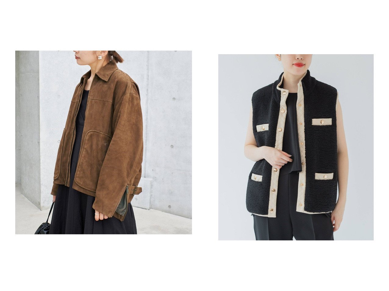 【IENA/イエナ】のゴートスエードブルゾン&ヴェイユ Veste ボアベスト 【 人気通販 コーディネート通販】おすすめ！人気、トレンド、レディースファッションの通販   おすすめ人気トレンドファッション通販アイテム インテリア・キッズ・メンズ・レディースファッション・服の通販 founy(ファニー) 　ファッション　Fashion　レディースファッション　WOMEN　アウター　Coat Outerwear　ブルゾン　Blouson/Jackets　トップス・カットソー　Tops/Tshirt　ベスト/ジレ　Gilets/Vests　2024年　2024　2024-2025秋冬・A/W　Aw/Autumn/Winter/Fw/Fall/2024-2025　ジャケット　Jacket　スエード　Suede　バランス　Balance　フォルム　Form　ブルゾン　Blouson　ポケット　Pocket　モダン　Modern　コレクション　Collection　フランス　France　ベスト　Vest　エレガント 上品　Elegant　ブラウン系　Brown　ブラック系　Black　|ID:crp329100000190158