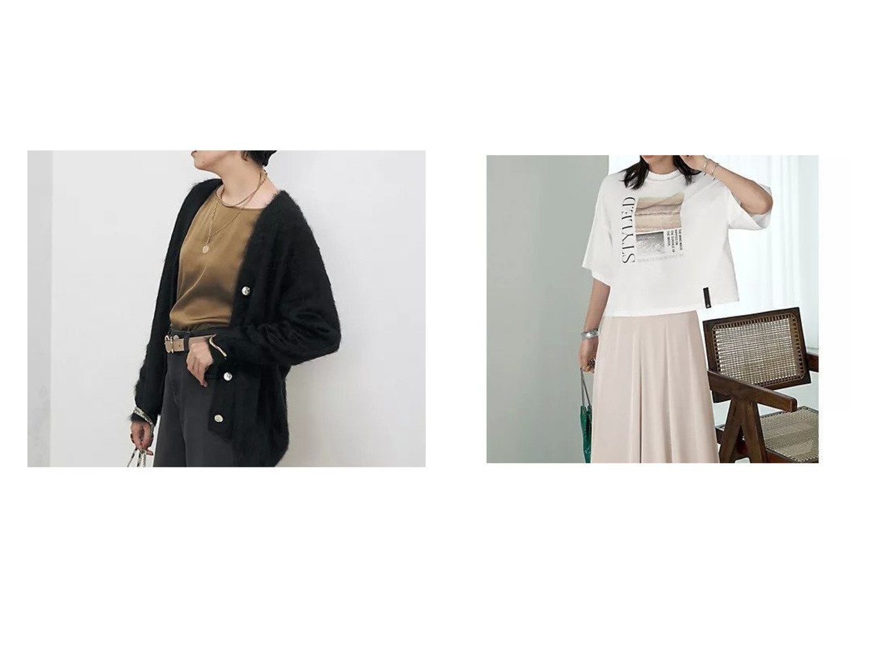 【Laraaji/ララージ】のカシミヤファー加工Vネックカーディガン&【STYLE DELI/スタイルデリ】の【Made in JAPAN】フォトプリントDELIロゴTシャツ 【トップス、カットソー 人気通販 コーディネート通販】おすすめ！人気、トレンド、レディースファッションの通販   おすすめ人気トレンドファッション通販アイテム インテリア・キッズ・メンズ・レディースファッション・服の通販 founy(ファニー) 　ファッション　Fashion　レディースファッション　WOMEN　トップス・カットソー　Tops/Tshirt　カーディガン　Cardigans　Vネック　V-Neck　シャツ/ブラウス　Shirts/Blouses　ロング / Tシャツ　T-Shirts　2024年　2024　2024-2025秋冬・A/W　Aw/Autumn/Winter/Fw/Fall/2024-2025　カシミヤ　Cashmere　カーディガン　Cardigan　シンプル　Simple　ベーシック　Basic　メタル　Metal　ラグジュアリー　Luxury　リラックス　Relax　春　Spring　スリム　Slim　タオル　Towel　バランス　Balance　フォルム　Form　プリント　Print　ポケット　Pocket　モチーフ　Motif　ワイド　Wide　S/S・春夏　Ss・Spring/Summer　プチプライス・低価格　Affordable　日本製　Made In Japan　夏　Summer　ブラック系　Black　ブラウン系　Brown　ホワイト系　White　|ID:crp329100000190271