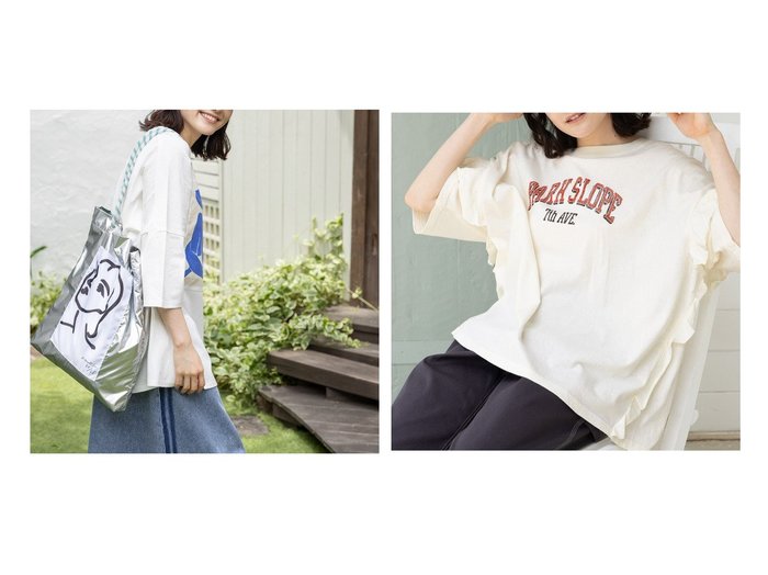 【niko and/ニコアンド】のフリルアソートプリントTシャツ&【Henri Matisse(アンリ・マティス)】トートバッグ 【プチプライス、格安、低価格 人気通販 コーディネート通販】おすすめ！人気、トレンド、レディースファッションの通販   おすすめ人気トレンドファッション通販アイテム 人気、トレンドファッション・服の通販 founy(ファニー) ファッション Fashion レディースファッション WOMEN バッグ Bag トップス・カットソー Tops/Tshirt シャツ/ブラウス Shirts/Blouses ロング / Tシャツ T-Shirts コレクション Collection トレンド Trend フランス France メタリック Metallic ビジネス 仕事 通勤 Business おすすめ Recommend シンプル Simple デニム Denim フリル Frills ワイド Wide ヴィンテージ Vintage |ID:crp329100000190411