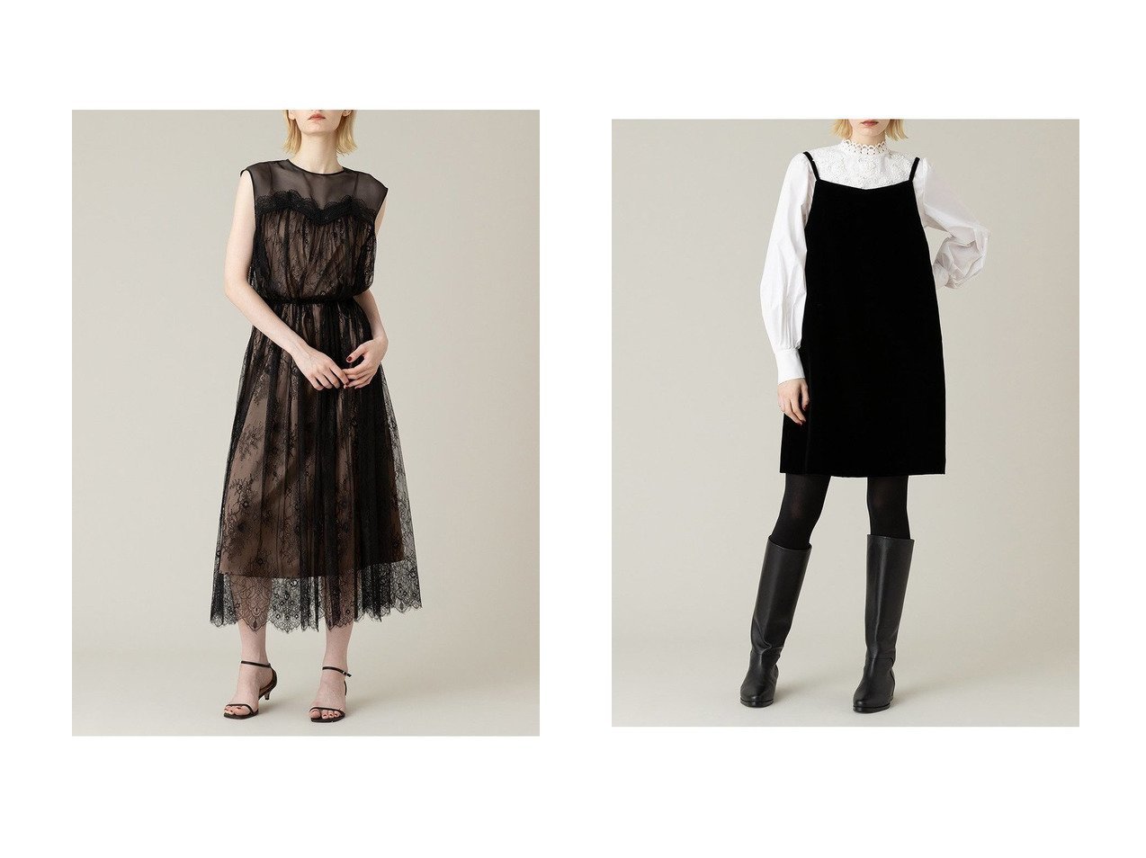 【allureville/アルアバイル】の【LOULOU WILLOUGHBY】レース切替ワンピース&【LOULOU WILLOUGHBY】ベルベットミニワンピース 【ワンピース、ドレス 人気通販 コーディネート通販】おすすめ！人気、トレンド、レディースファッションの通販   おすすめ人気トレンドファッション通販アイテム インテリア・キッズ・メンズ・レディースファッション・服の通販 founy(ファニー) 　ファッション　Fashion　レディースファッション　WOMEN　ワンピース　Dress　チュニック　Tunic　2024年　2024　2024-2025秋冬・A/W　Aw/Autumn/Winter/Fw/Fall/2024-2025　A/W・秋冬　Aw・Autumn/Winter・Fw・Fall-Winter　なめらか　Smooth　キャミ　Cami　チュニック　Tunic　ベルベット　Velvet　ギャザー　Gather　シアー　Sheer　シフォン　Chiffon　ドレス　Dress　フィット　Fit　ラッセル　Russell　レース　Race　ロング　Long　エレガント 上品　Elegant　切替　Switching　ブラック系　Black　|ID:crp329100000190485