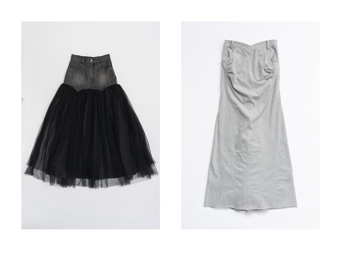 【PRANK PROJECT/プランク プロジェクト】のチュールコンビスカート Tulle Combo Skirt&スウェットトレーンマキシスカート Sweat Train Maxi Skirt 【 人気通販 コーディネート通販】おすすめ！人気、トレンド、レディースファッションの通販   おすすめ人気トレンドファッション通販アイテム 人気、トレンドファッション・服の通販 founy(ファニー) 　ファッション　Fashion　レディースファッション　WOMEN　スカート　Skirt　ロングスカート　Long Skirt　2024年　2024　2024-2025秋冬・A/W　Aw/Autumn/Winter/Fw/Fall/2024-2025　A/W・秋冬　Aw・Autumn/Winter・Fw・Fall-Winter　タフタ　Taffeta　ダメージ　Damage　チュール　Tulle　デニム　Denim　フレア　Flare　ロング　Long　|ID:crp329100000190515