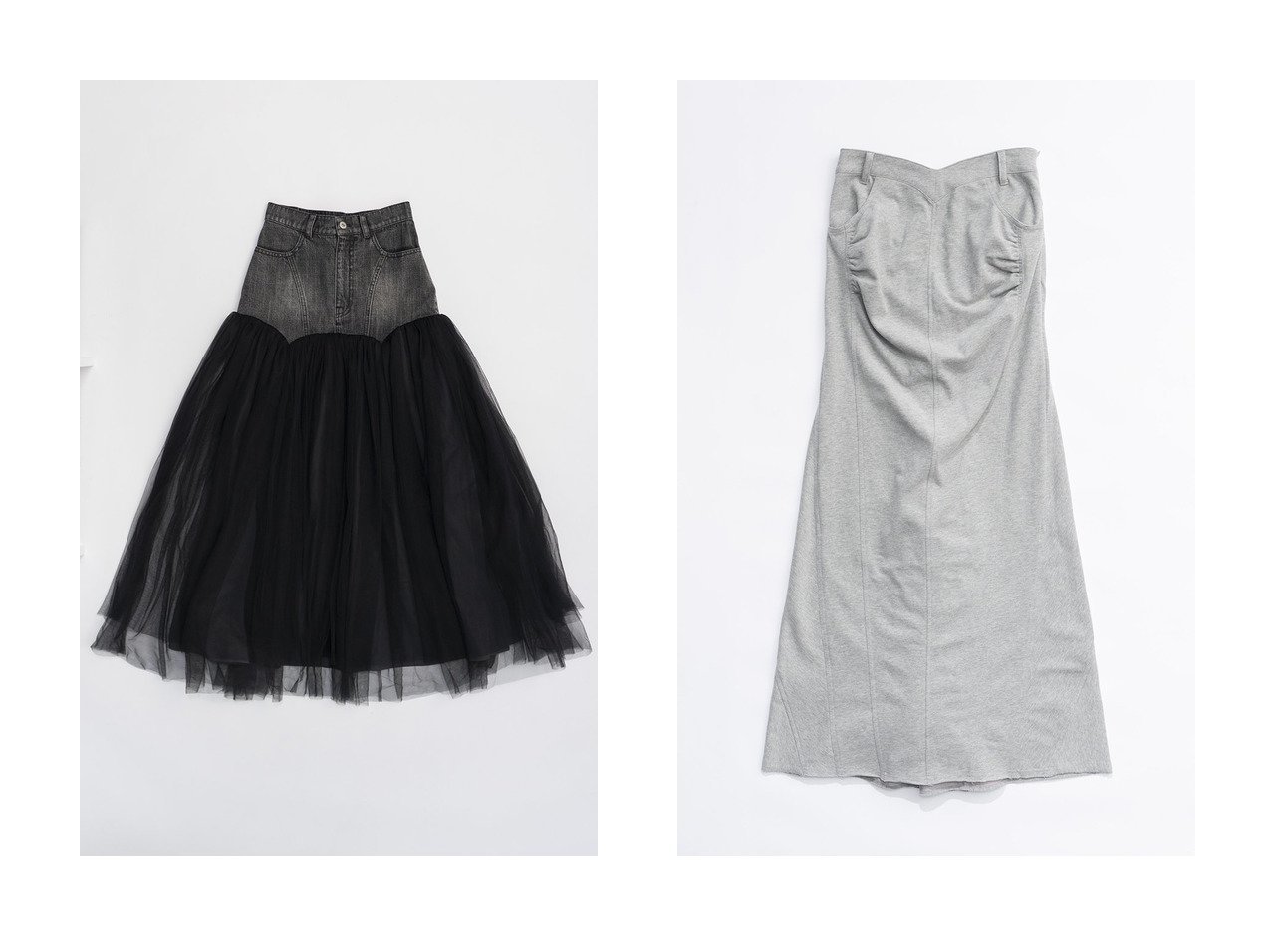 【PRANK PROJECT/プランク プロジェクト】のチュールコンビスカート Tulle Combo Skirt&スウェットトレーンマキシスカート Sweat Train Maxi Skirt 【 人気通販 コーディネート通販】おすすめ！人気、トレンド、レディースファッションの通販   おすすめ人気トレンドファッション通販アイテム インテリア・キッズ・メンズ・レディースファッション・服の通販 founy(ファニー) 　ファッション　Fashion　レディースファッション　WOMEN　スカート　Skirt　ロングスカート　Long Skirt　2024年　2024　2024-2025秋冬・A/W　Aw/Autumn/Winter/Fw/Fall/2024-2025　A/W・秋冬　Aw・Autumn/Winter・Fw・Fall-Winter　タフタ　Taffeta　ダメージ　Damage　チュール　Tulle　デニム　Denim　フレア　Flare　ロング　Long　ブラック系　Black　ブルー系　Blue　グレー系　Gray　|ID:crp329100000190515