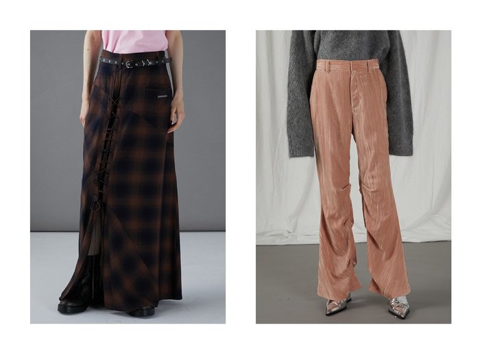 【PRANK PROJECT/プランク プロジェクト】のマルチチェックレースアップスカート Multi Check Lace-Up Skirt&ベルベッドフレアパンツ Velvet Flare Pants 【 人気通販 コーディネート通販】おすすめ！人気、トレンド、レディースファッションの通販   おすすめ人気トレンドファッション通販アイテム 人気、トレンドファッション・服の通販 founy(ファニー) 　ファッション　Fashion　レディースファッション　WOMEN　スカート　Skirt　ロングスカート　Long Skirt　パンツ　Pants　2024年　2024　2024-2025秋冬・A/W　Aw/Autumn/Winter/Fw/Fall/2024-2025　A/W・秋冬　Aw・Autumn/Winter・Fw・Fall-Winter　おすすめ　Recommend　ジャケット　Jacket　セットアップ　Set Up　チェック　Check　トレンド　Trend　フロント　Front　ベスト　Vest　ルーズ　Loose　レース　Race　ロング　Long　ドレープ　Drape　フレア　Flare　ベルベット　Velvet　|ID:crp329100000190516